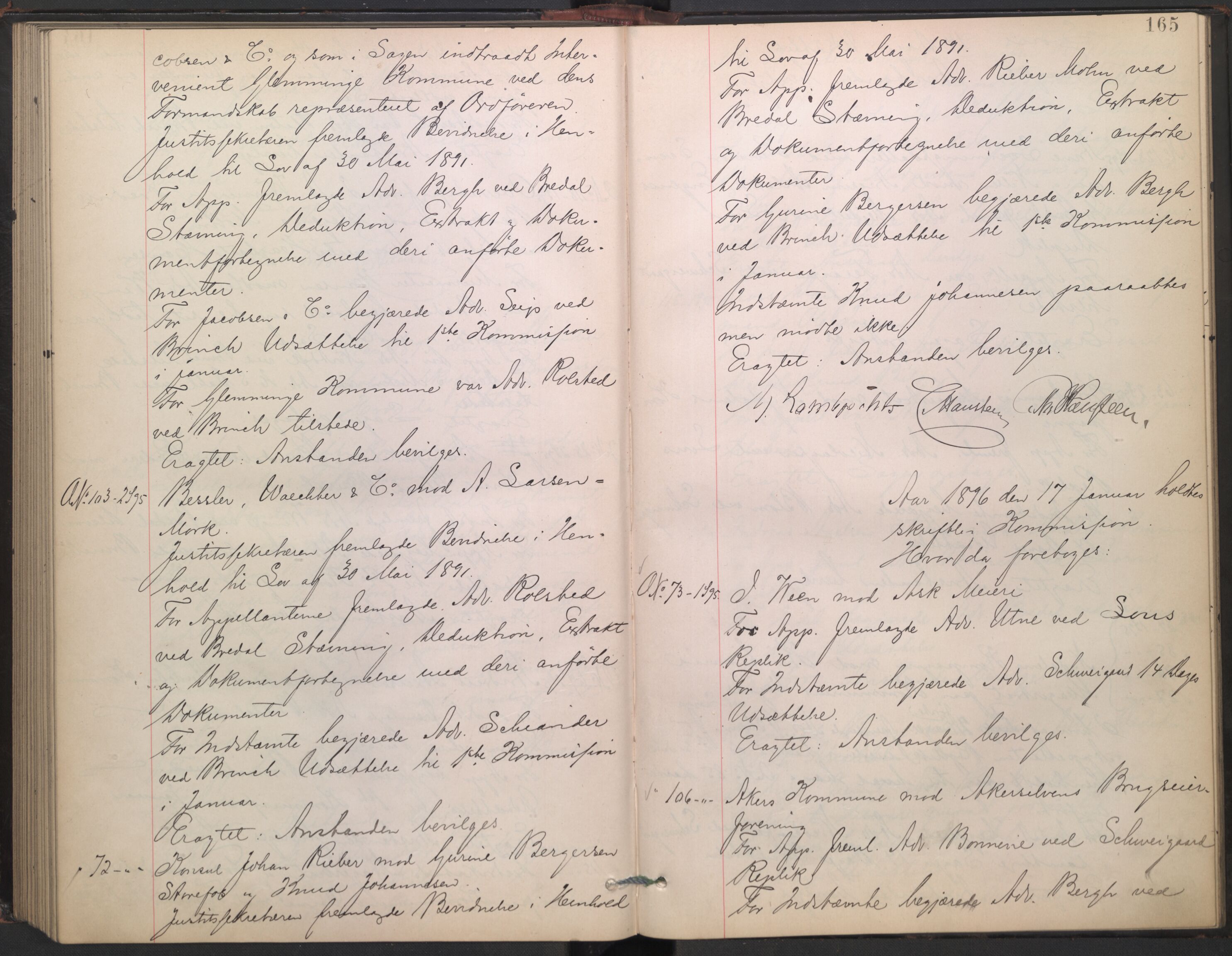 Høyesterett, AV/RA-S-1002/E/Ef/L0017: Protokoll over saker som gikk til skriftlig behandling, 1893-1896, p. 164b-165a