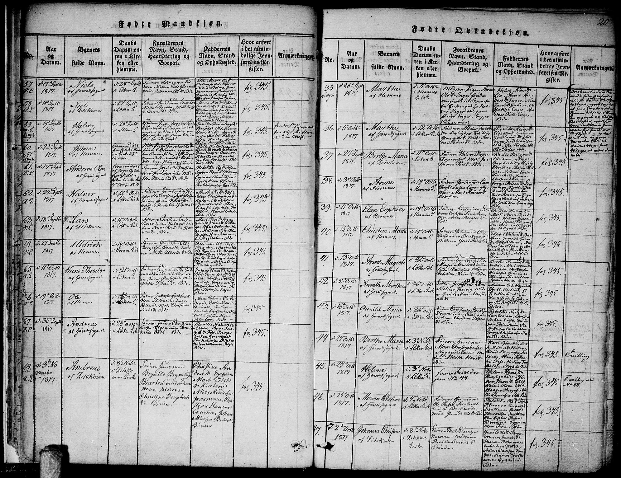 Høland prestekontor Kirkebøker, SAO/A-10346a/F/Fa/L0007: Parish register (official) no. I 7, 1814-1827, p. 20