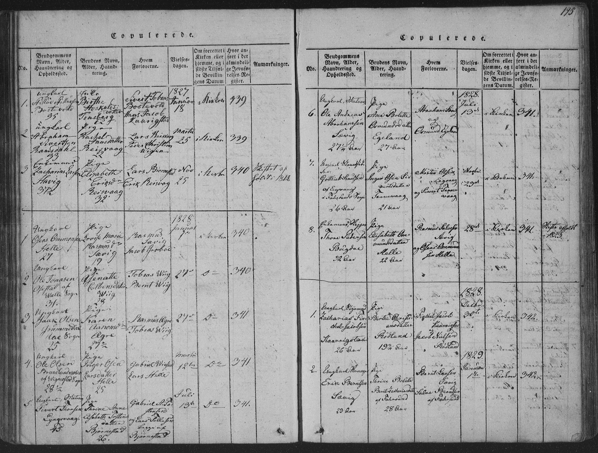 Herad sokneprestkontor, SAK/1111-0018/F/Fa/Fab/L0002: Parish register (official) no. A 2, 1816-1844, p. 195