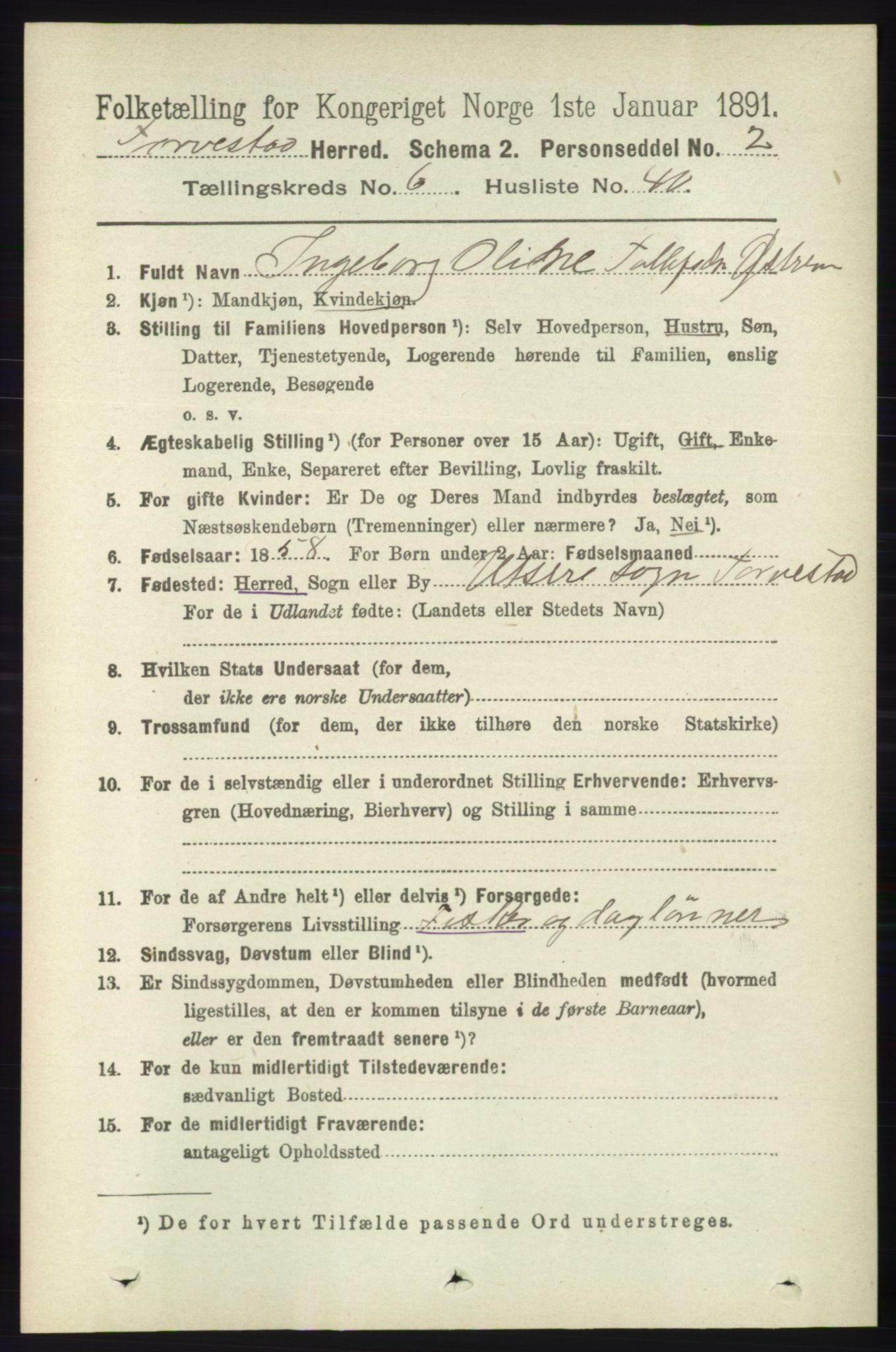 RA, 1891 census for 1152 Torvastad, 1891, p. 2177