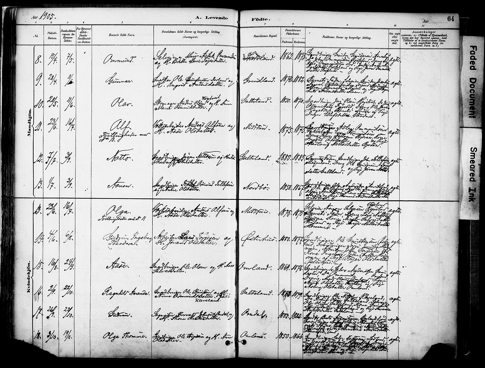 Evje sokneprestkontor, AV/SAK-1111-0008/F/Fa/Faa/L0007: Parish register (official) no. A 7, 1884-1909, p. 64