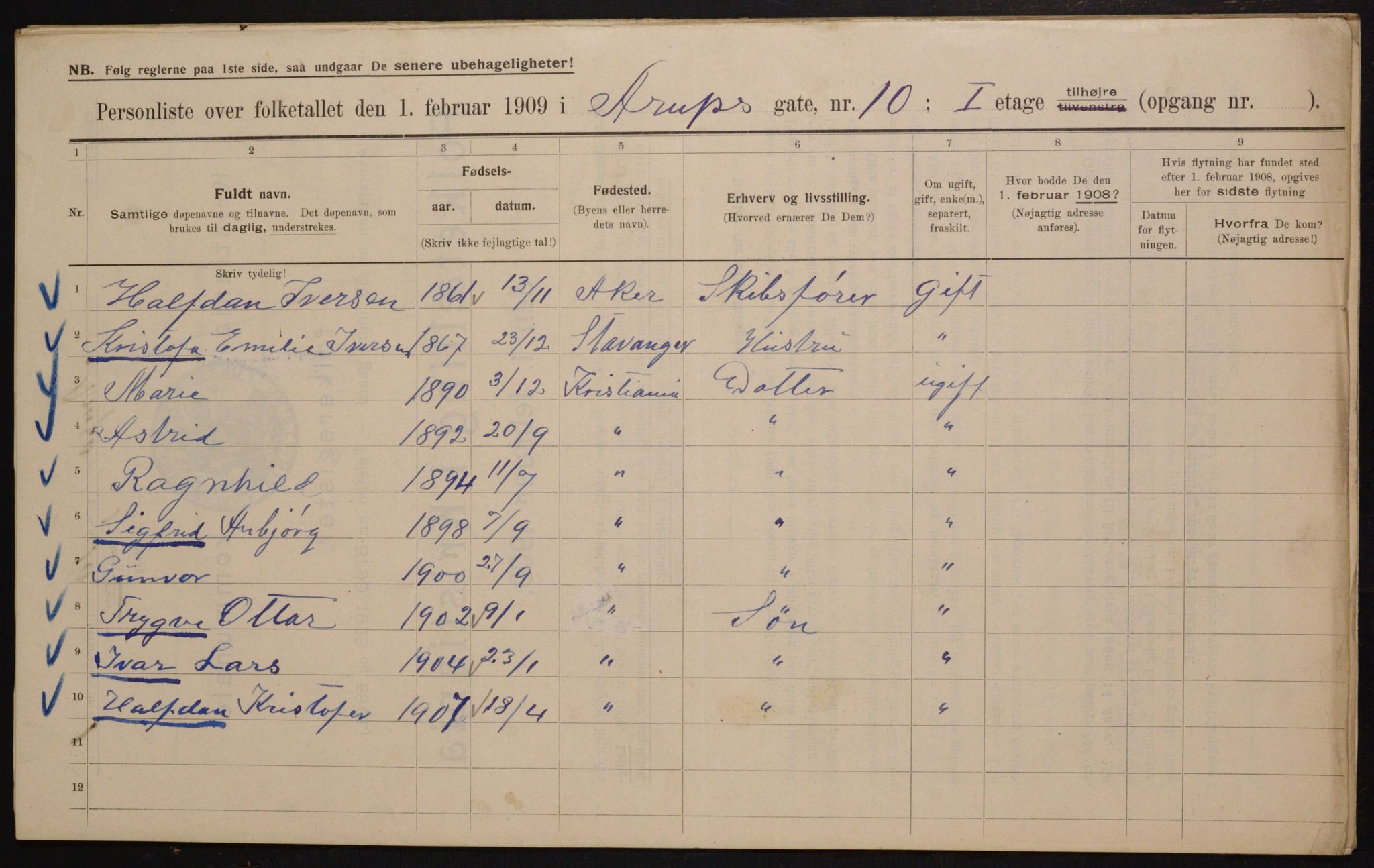 OBA, Municipal Census 1909 for Kristiania, 1909, p. 2117