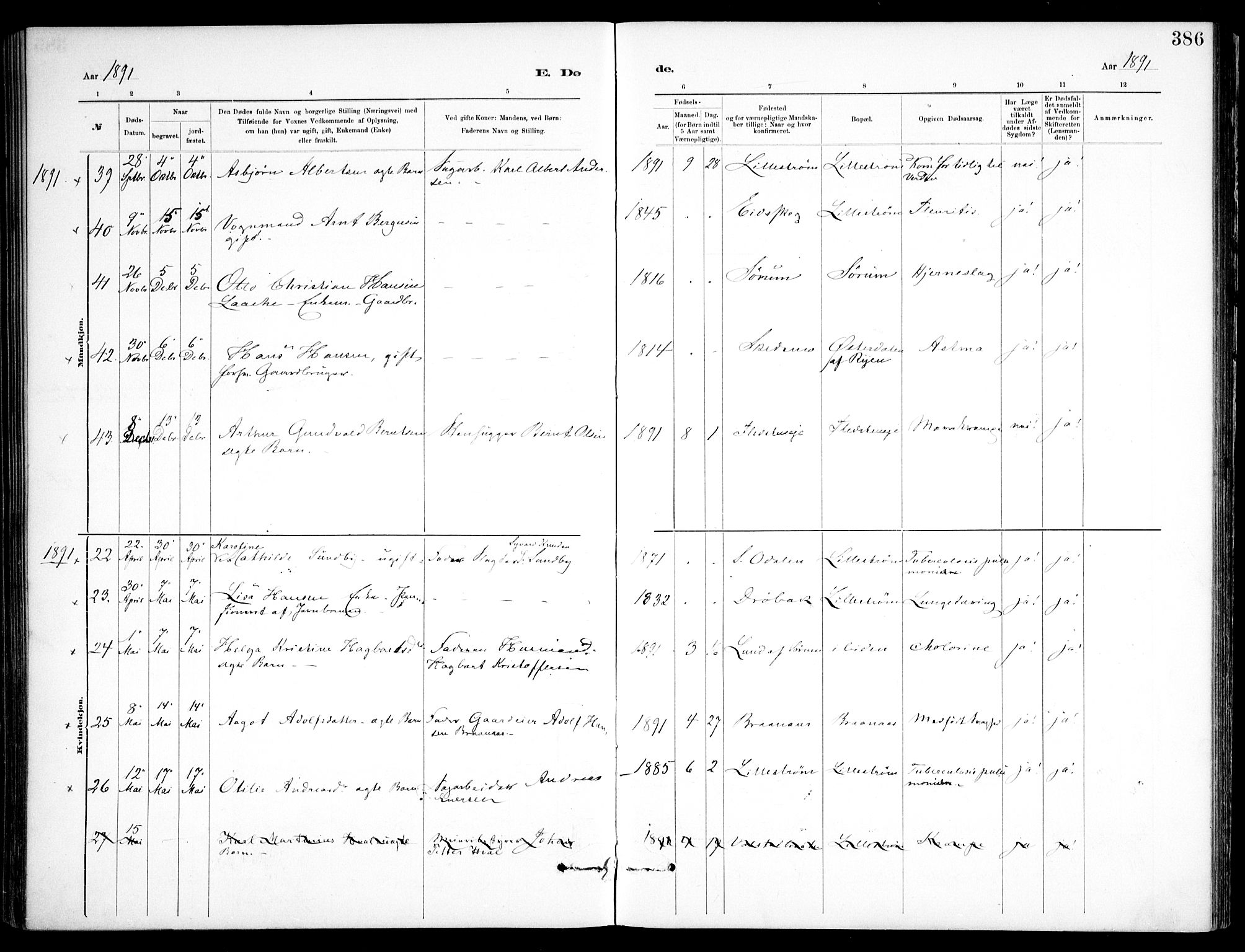 Skedsmo prestekontor Kirkebøker, SAO/A-10033a/F/Fa/L0013: Parish register (official) no. I 13, 1883-1891, p. 386