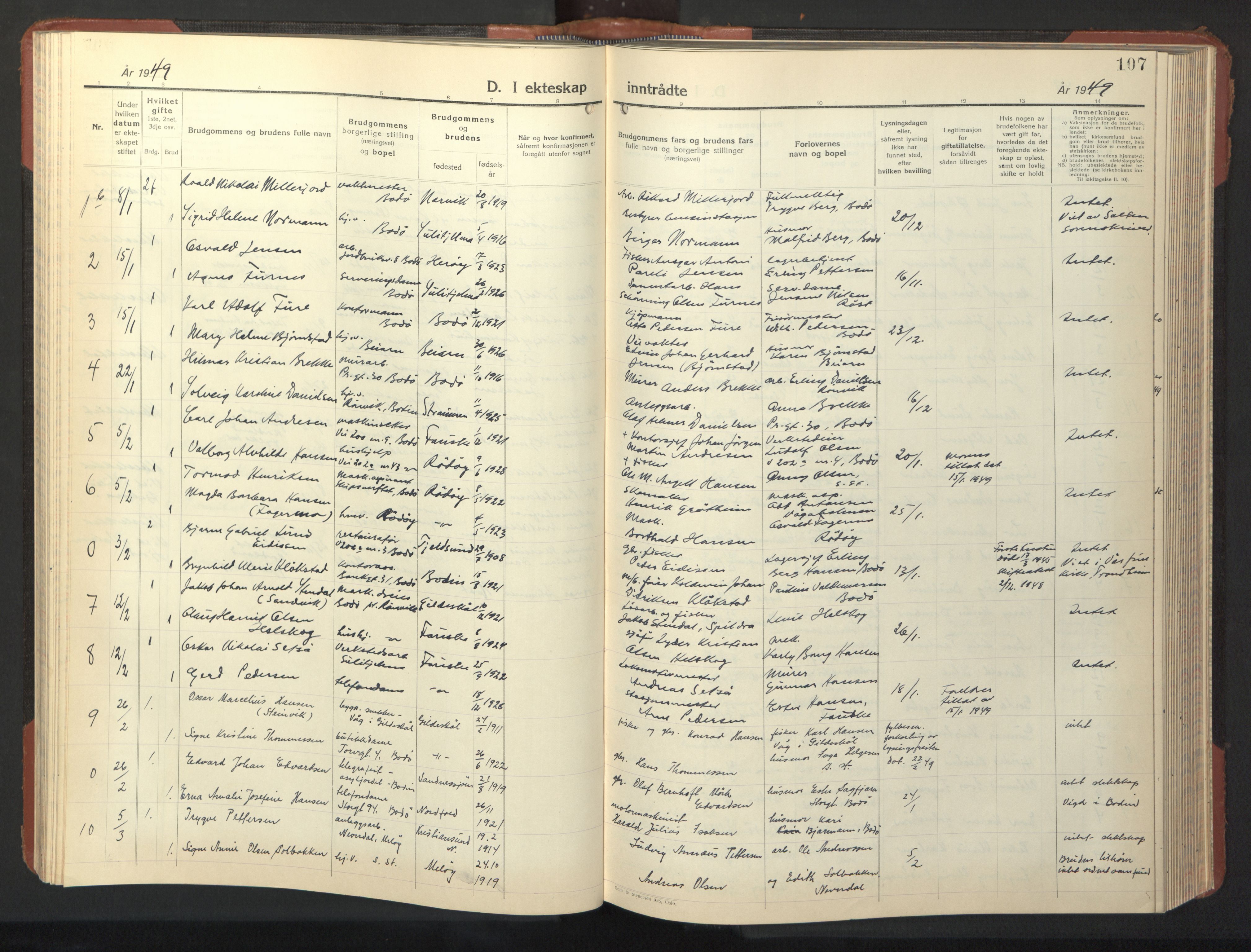 Ministerialprotokoller, klokkerbøker og fødselsregistre - Nordland, SAT/A-1459/801/L0038: Parish register (copy) no. 801C13, 1935-1951, p. 107