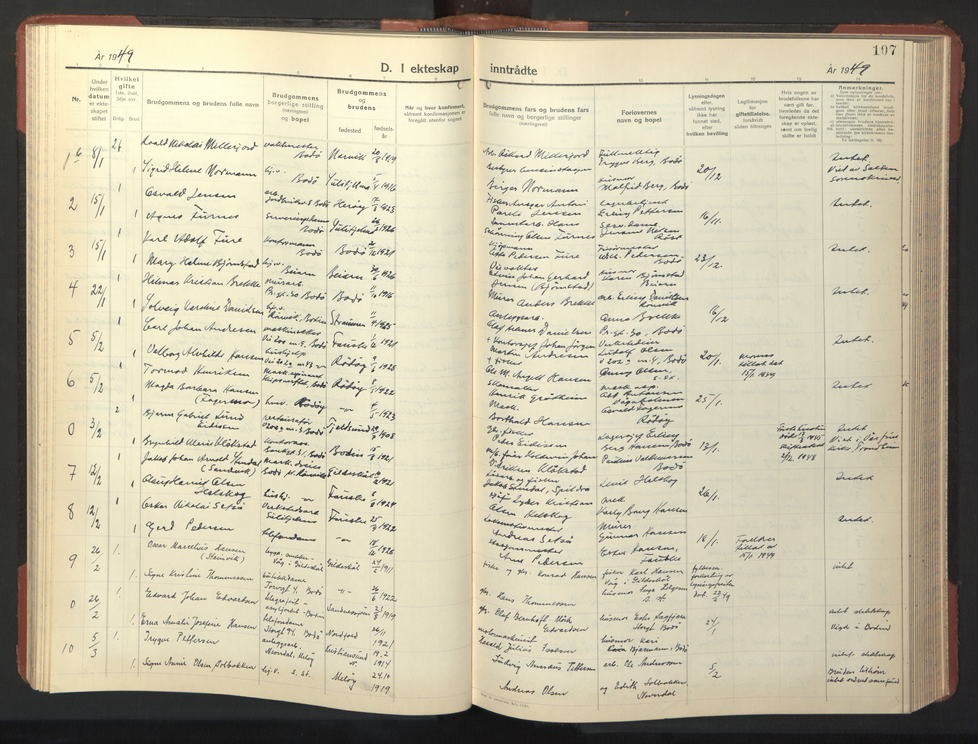 Ministerialprotokoller, klokkerbøker og fødselsregistre - Nordland, AV/SAT-A-1459/801/L0038: Parish register (copy) no. 801C13, 1935-1951, p. 107