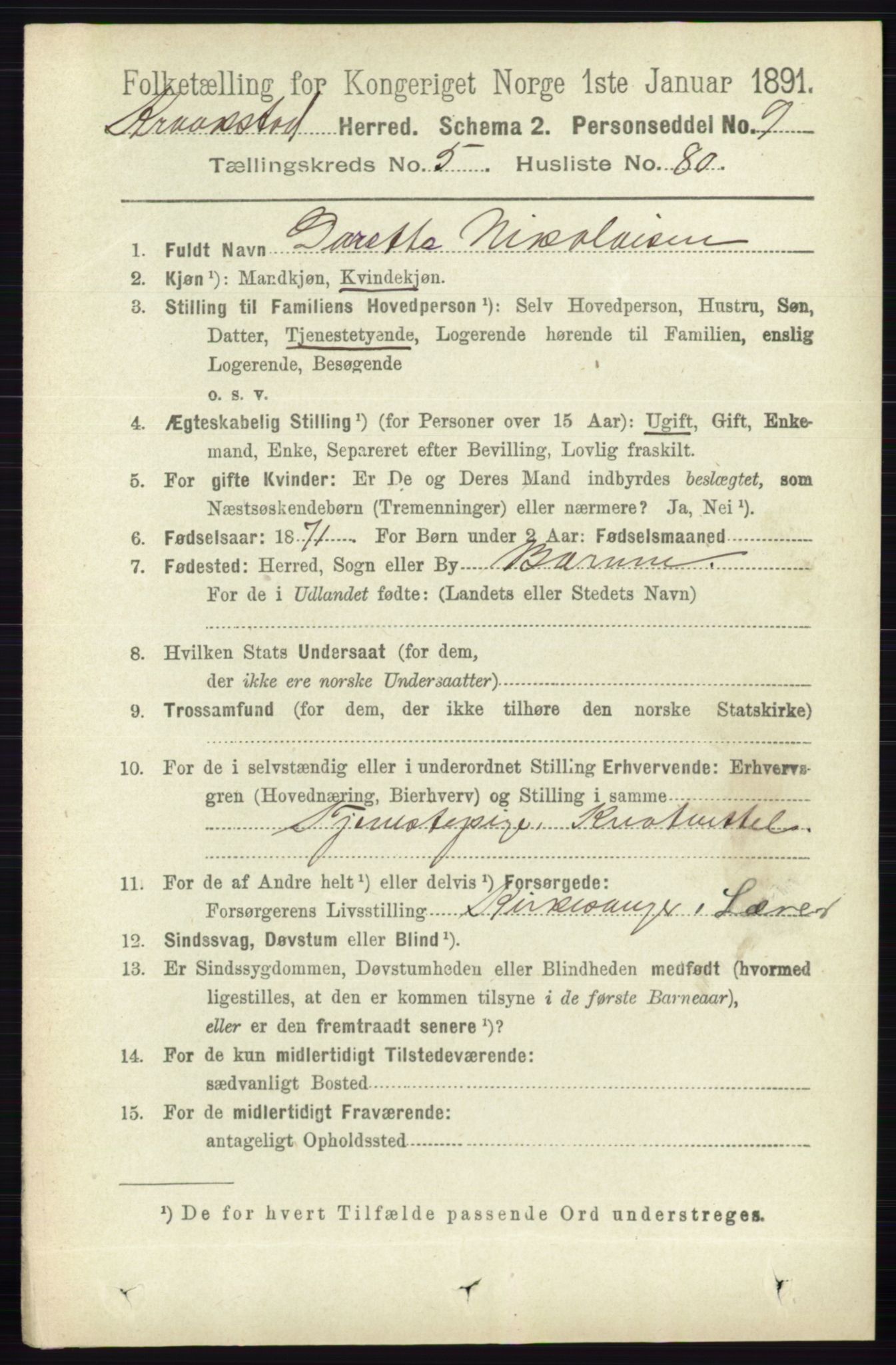 RA, 1891 census for 0212 Kråkstad, 1891, p. 2929