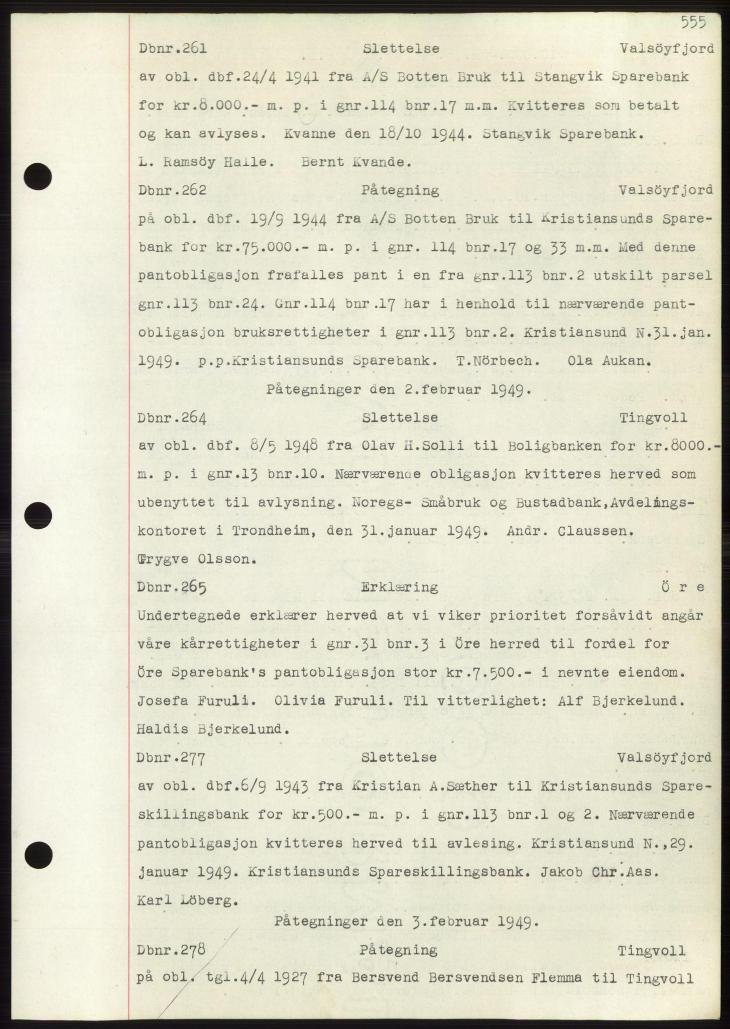 Nordmøre sorenskriveri, SAT/A-4132/1/2/2Ca: Mortgage book no. C82b, 1946-1951, Diary no: : 261/1949