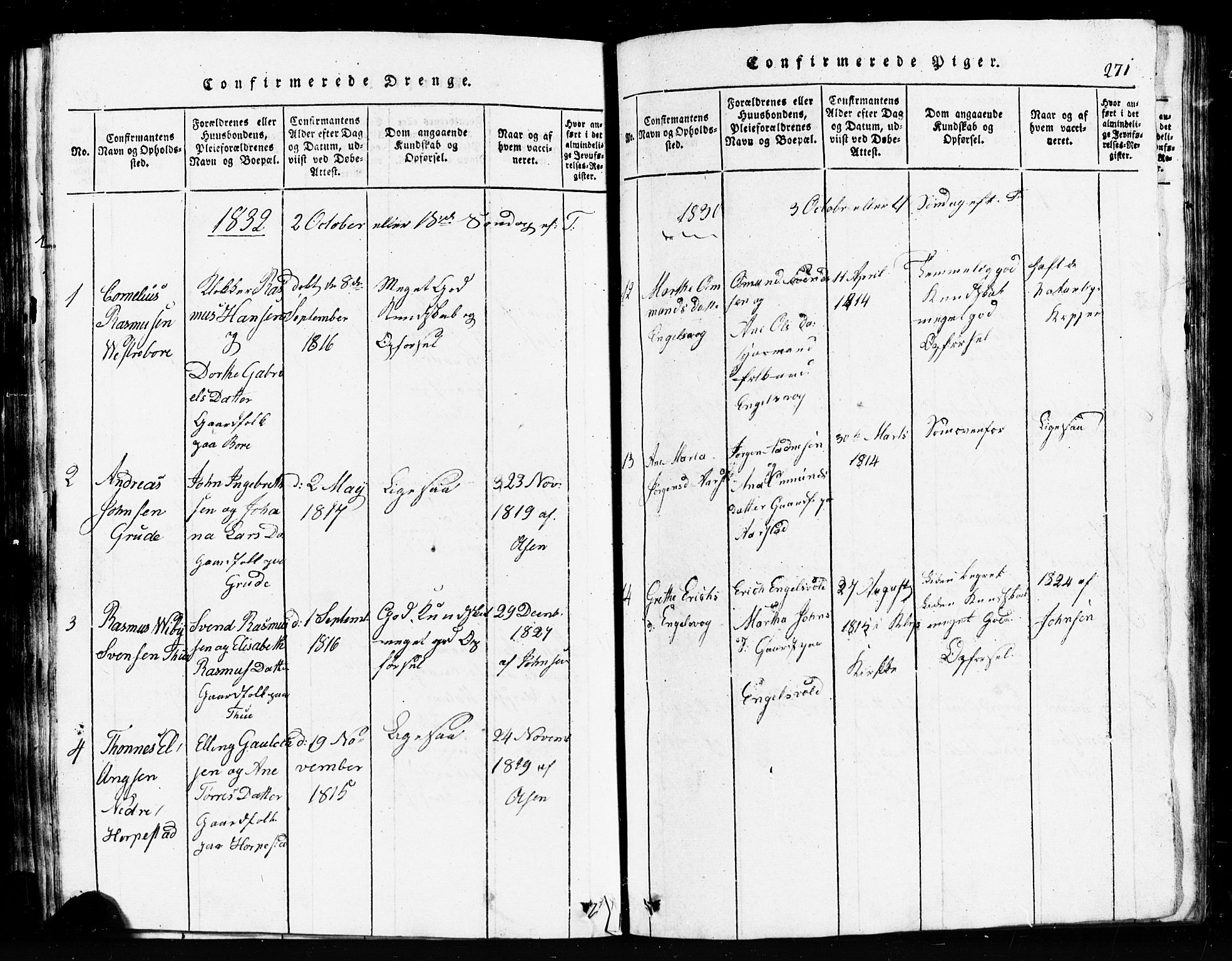 Klepp sokneprestkontor, SAST/A-101803/001/3/30BB/L0001: Parish register (copy) no.  B 1, 1816-1859, p. 271