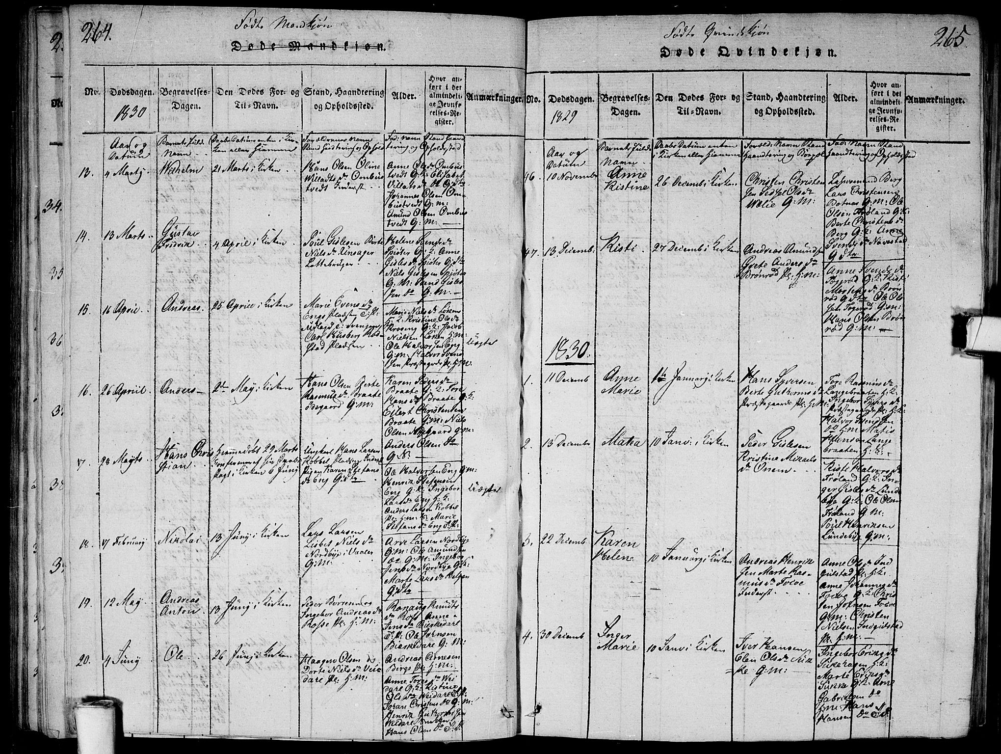 Våler prestekontor Kirkebøker, SAO/A-11083/G/Ga/L0001: Parish register (copy) no. I 1, 1815-1839, p. 264-265