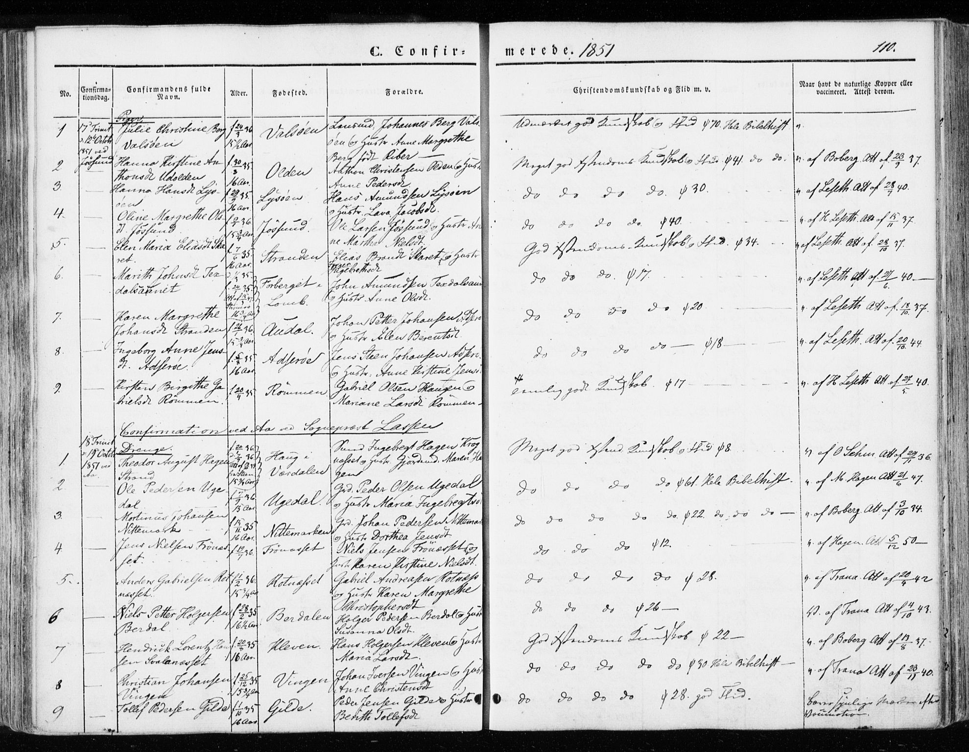 Ministerialprotokoller, klokkerbøker og fødselsregistre - Sør-Trøndelag, SAT/A-1456/655/L0677: Parish register (official) no. 655A06, 1847-1860, p. 110