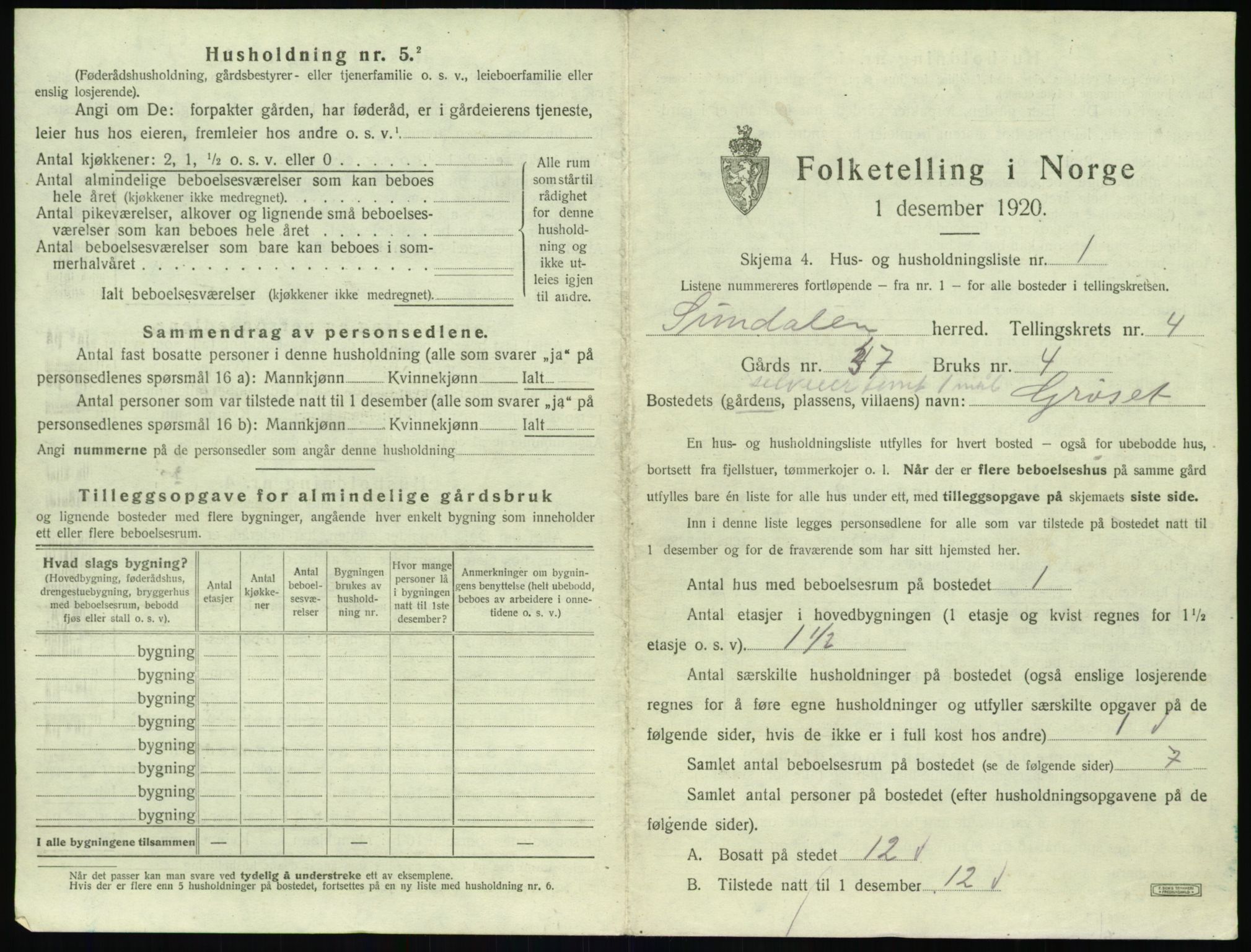 SAT, 1920 census for Sunndal, 1920, p. 388