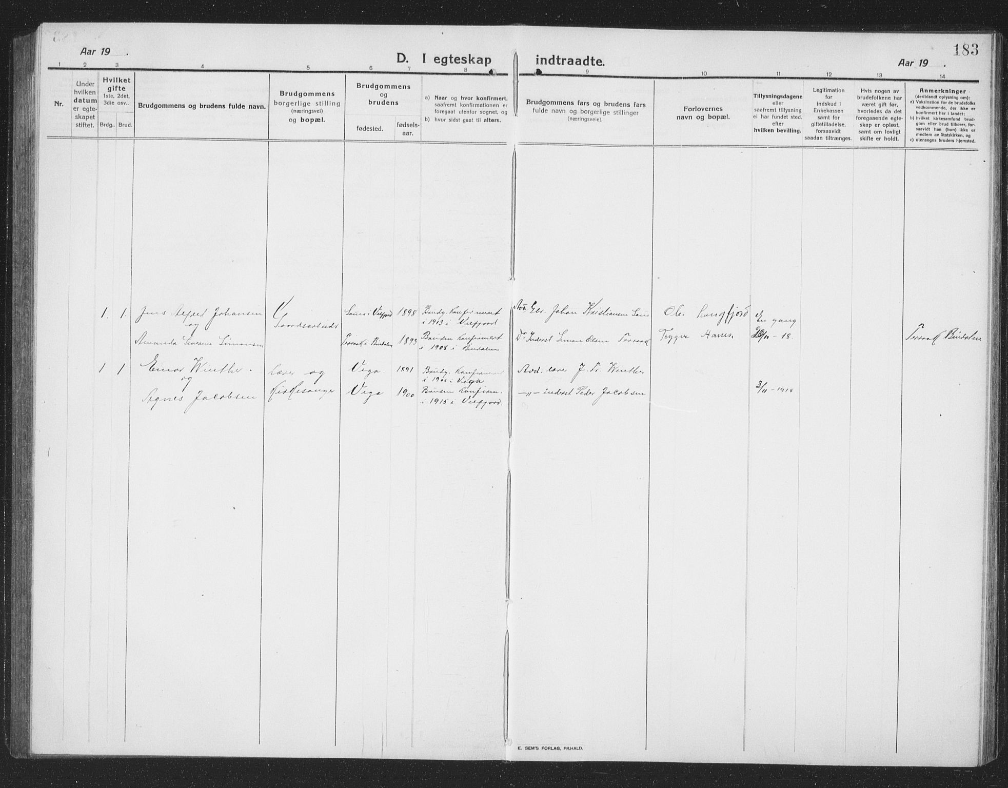 Ministerialprotokoller, klokkerbøker og fødselsregistre - Nordland, AV/SAT-A-1459/814/L0231: Parish register (copy) no. 814C04, 1912-1926, p. 183