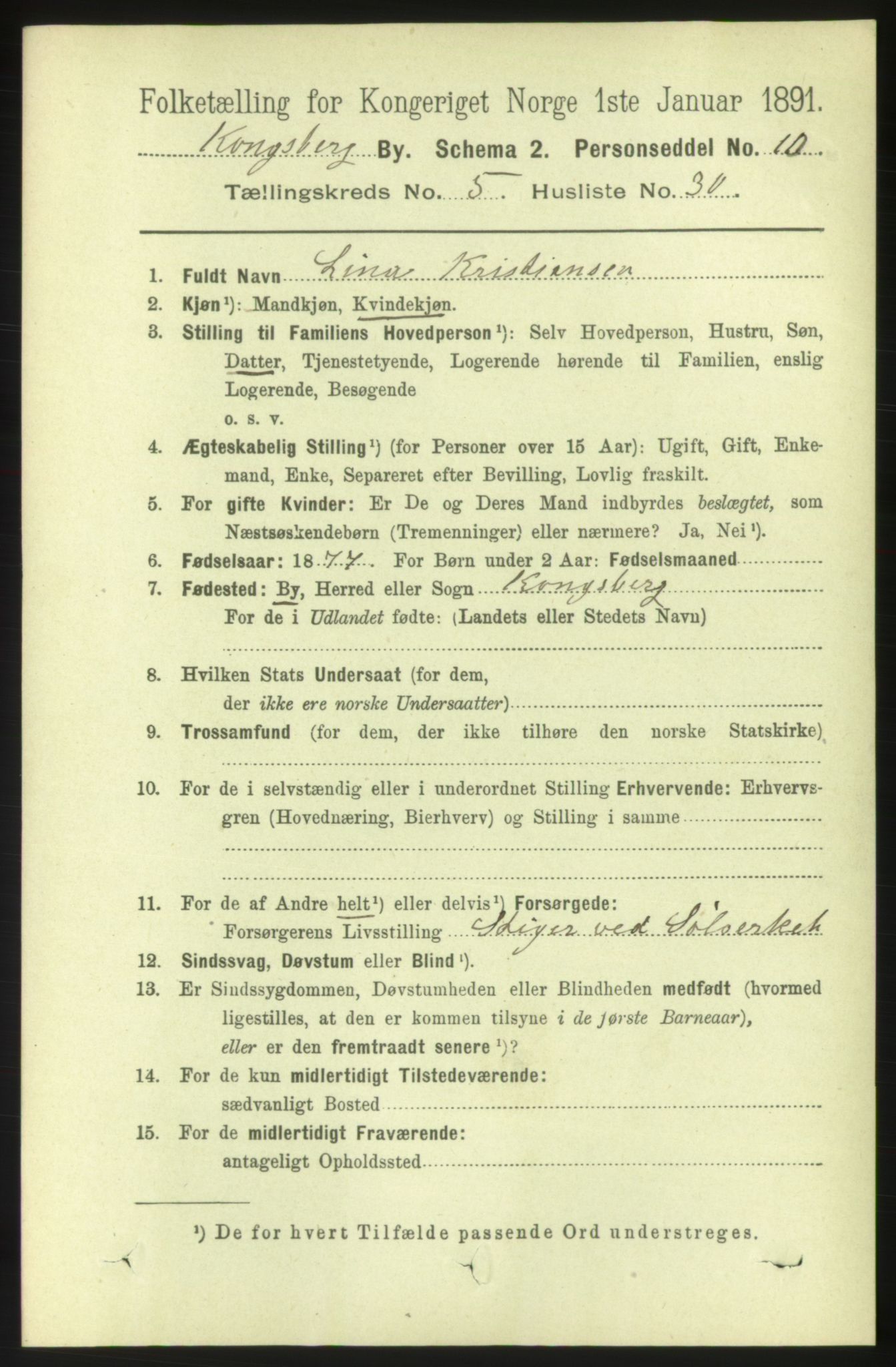 RA, 1891 census for 0604 Kongsberg, 1891, p. 4458