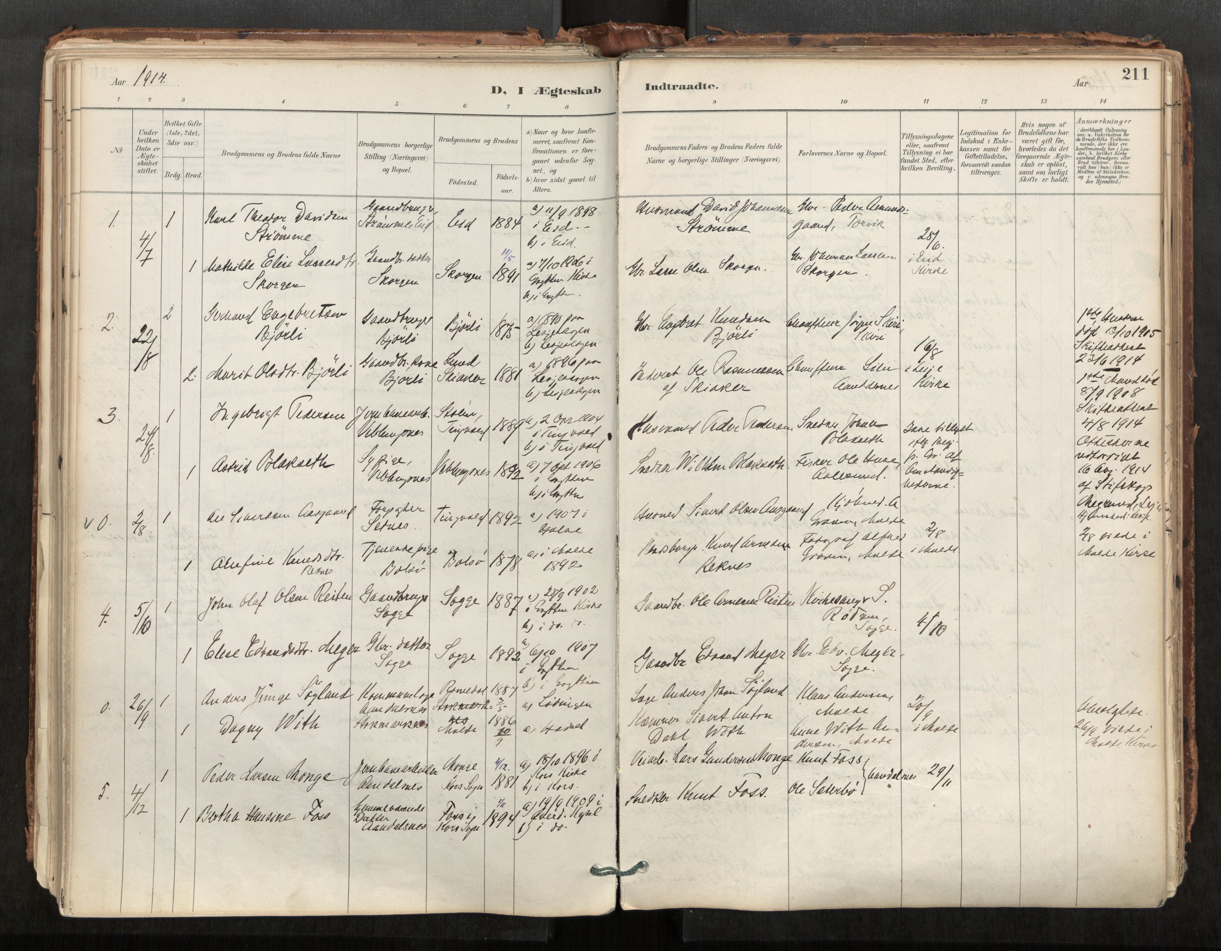 Ministerialprotokoller, klokkerbøker og fødselsregistre - Møre og Romsdal, AV/SAT-A-1454/544/L0585: Parish register (official) no. 544A06, 1887-1924, p. 211