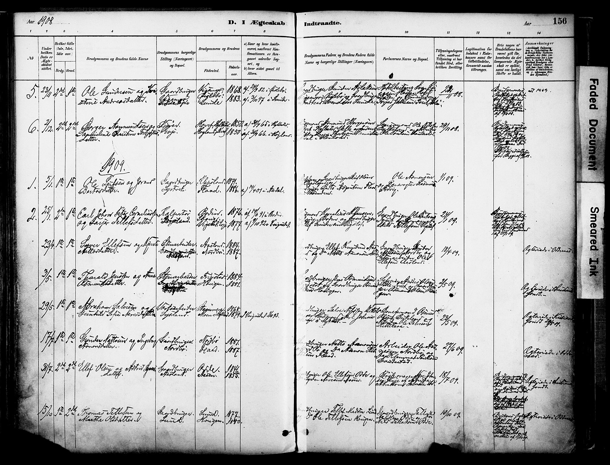 Evje sokneprestkontor, AV/SAK-1111-0008/F/Fa/Faa/L0007: Parish register (official) no. A 7, 1884-1909, p. 156