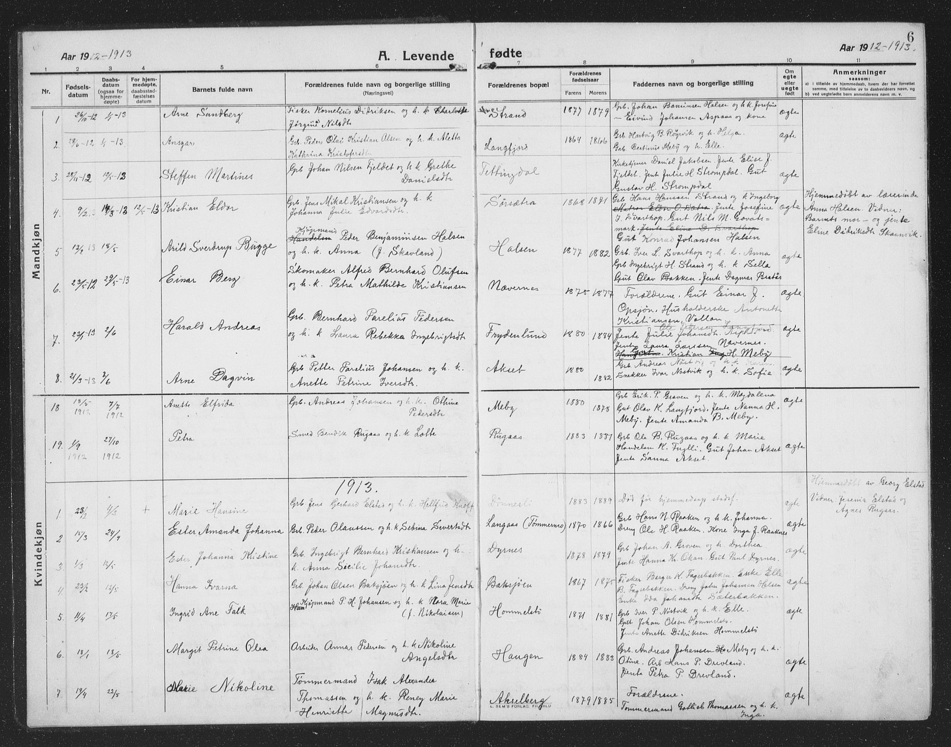 Ministerialprotokoller, klokkerbøker og fødselsregistre - Nordland, AV/SAT-A-1459/814/L0231: Parish register (copy) no. 814C04, 1912-1926, p. 6