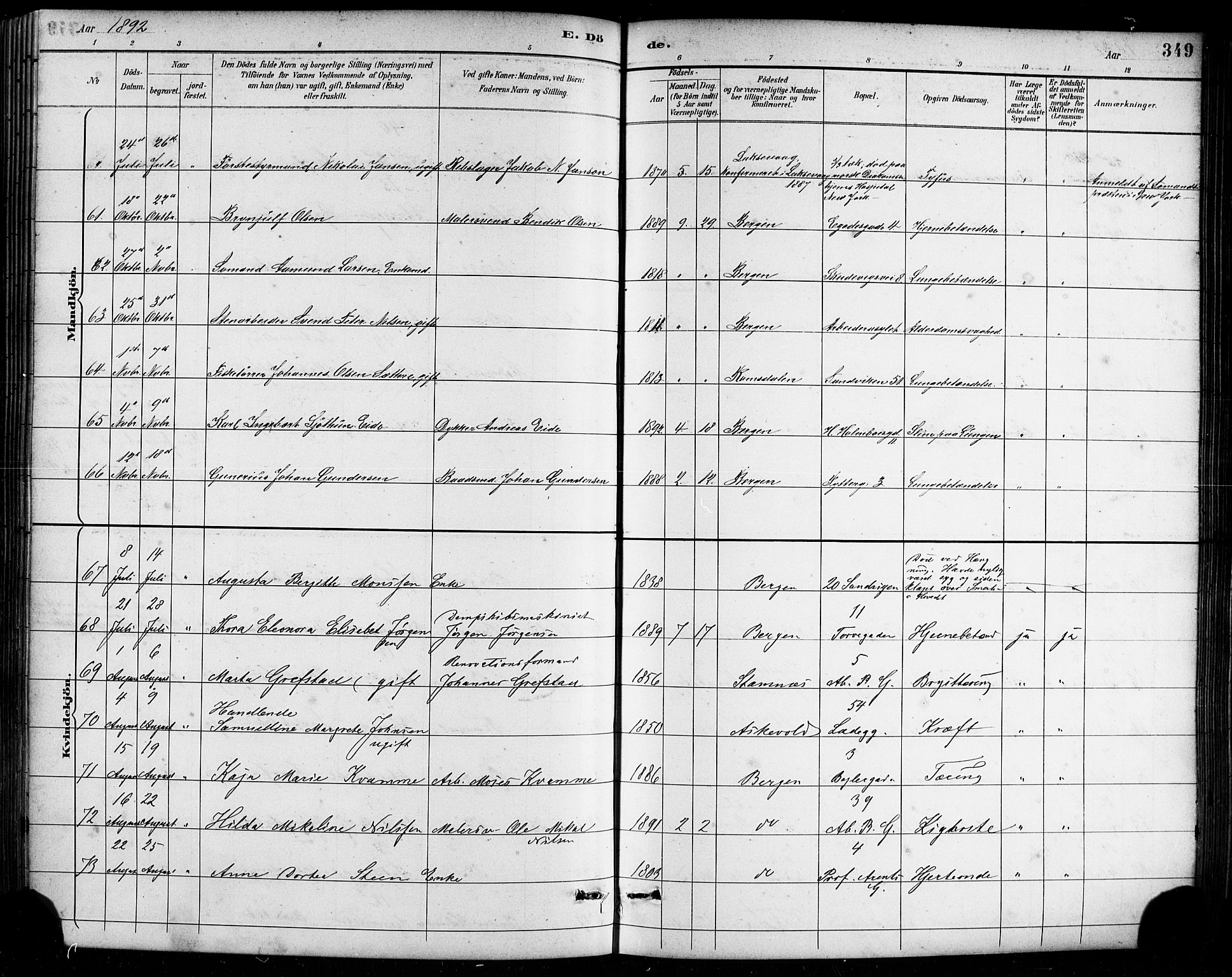 Sandviken Sokneprestembete, SAB/A-77601/H/Hb/L0002: Parish register (copy) no. A 3, 1888-1902, p. 349