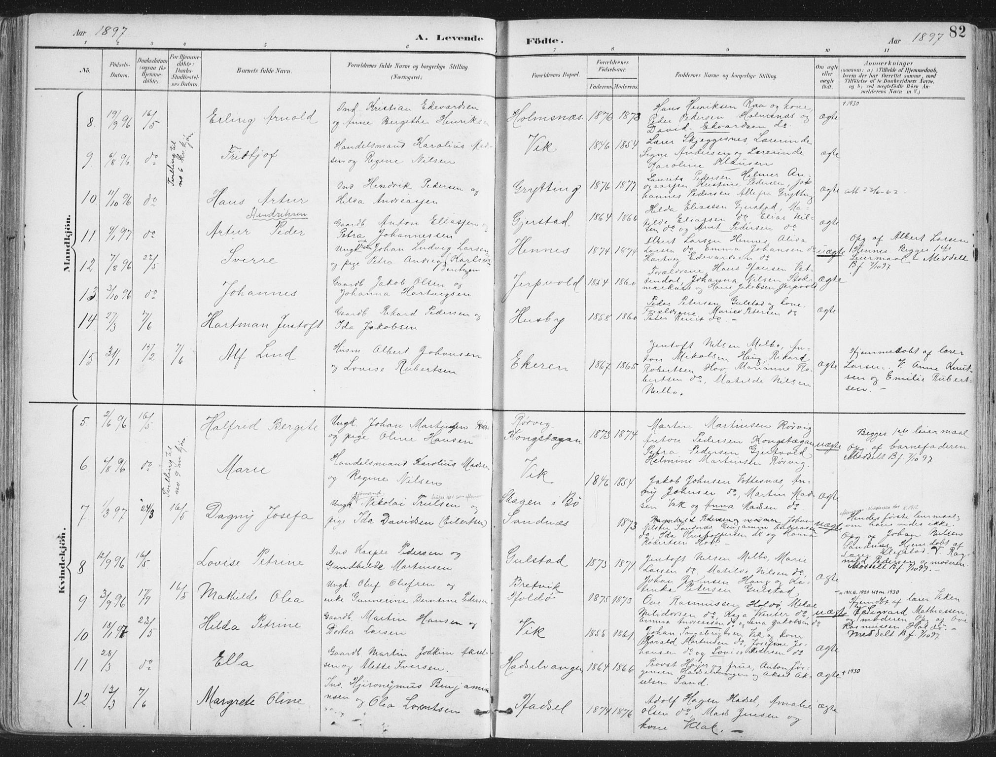 Ministerialprotokoller, klokkerbøker og fødselsregistre - Nordland, SAT/A-1459/888/L1246: Parish register (official) no. 888A12, 1891-1903, p. 82