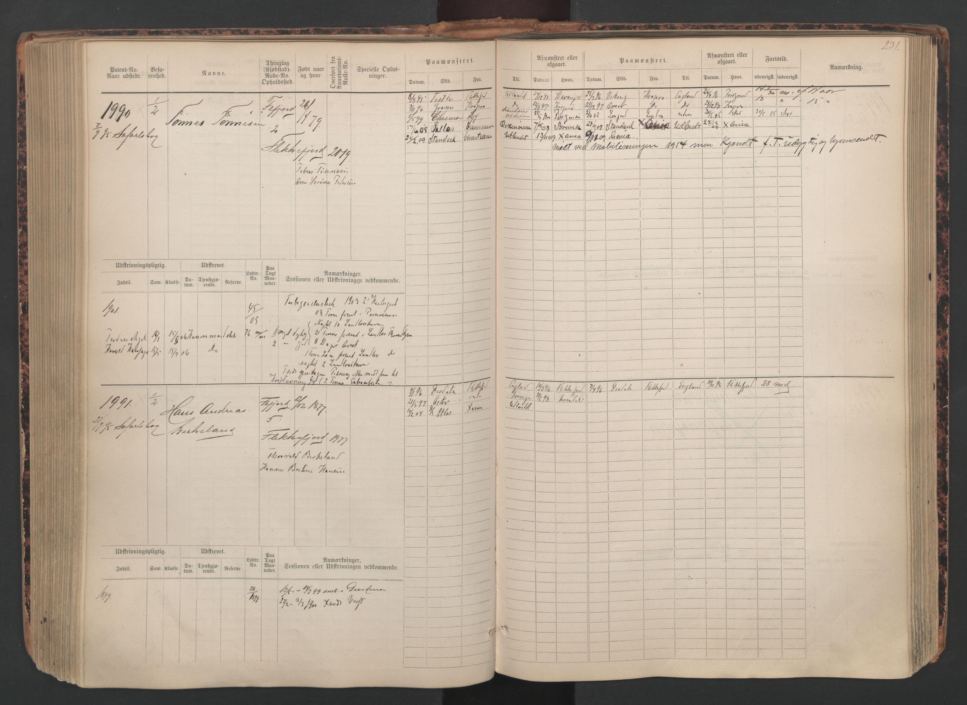 Flekkefjord mønstringskrets, SAK/2031-0018/F/Fb/L0010: Hovedrulle nr 1534-2329, Æ-7, 1884-1948, p. 233