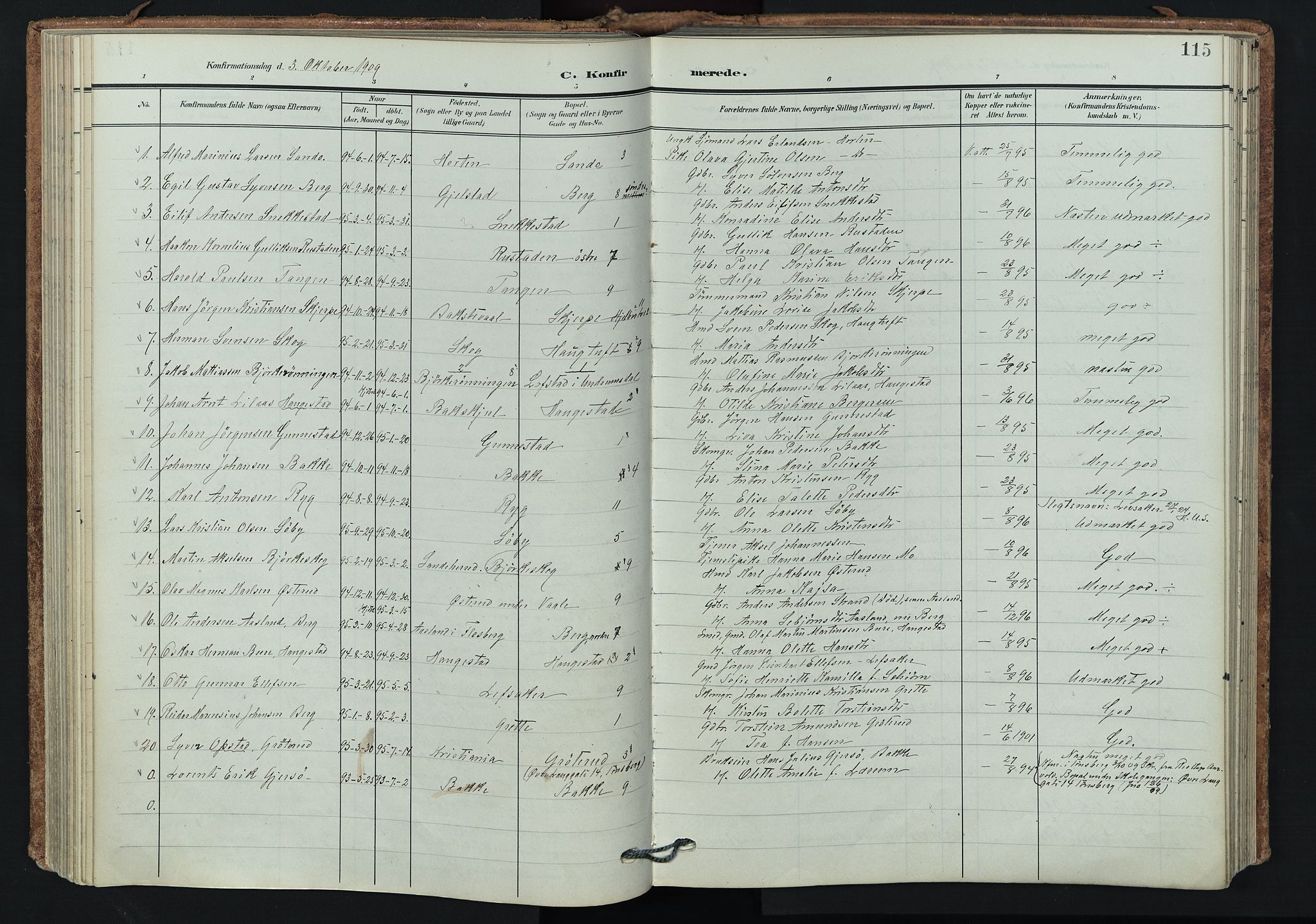 Våle kirkebøker, AV/SAKO-A-334/F/Fa/L0012: Parish register (official) no. I 12, 1907-1934, p. 115
