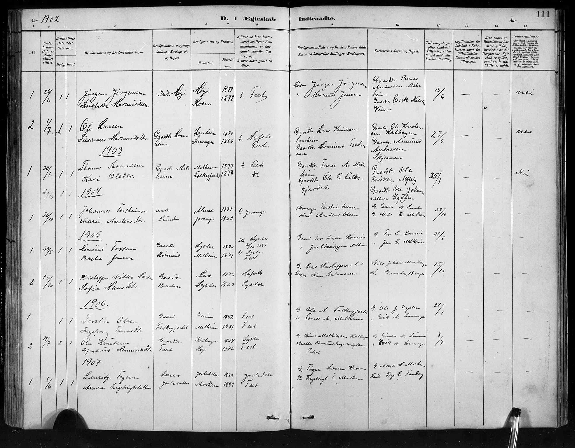 Jostedal sokneprestembete, SAB/A-80601/H/Hab/Habb/L0001: Parish register (copy) no. B 1, 1882-1921, p. 111