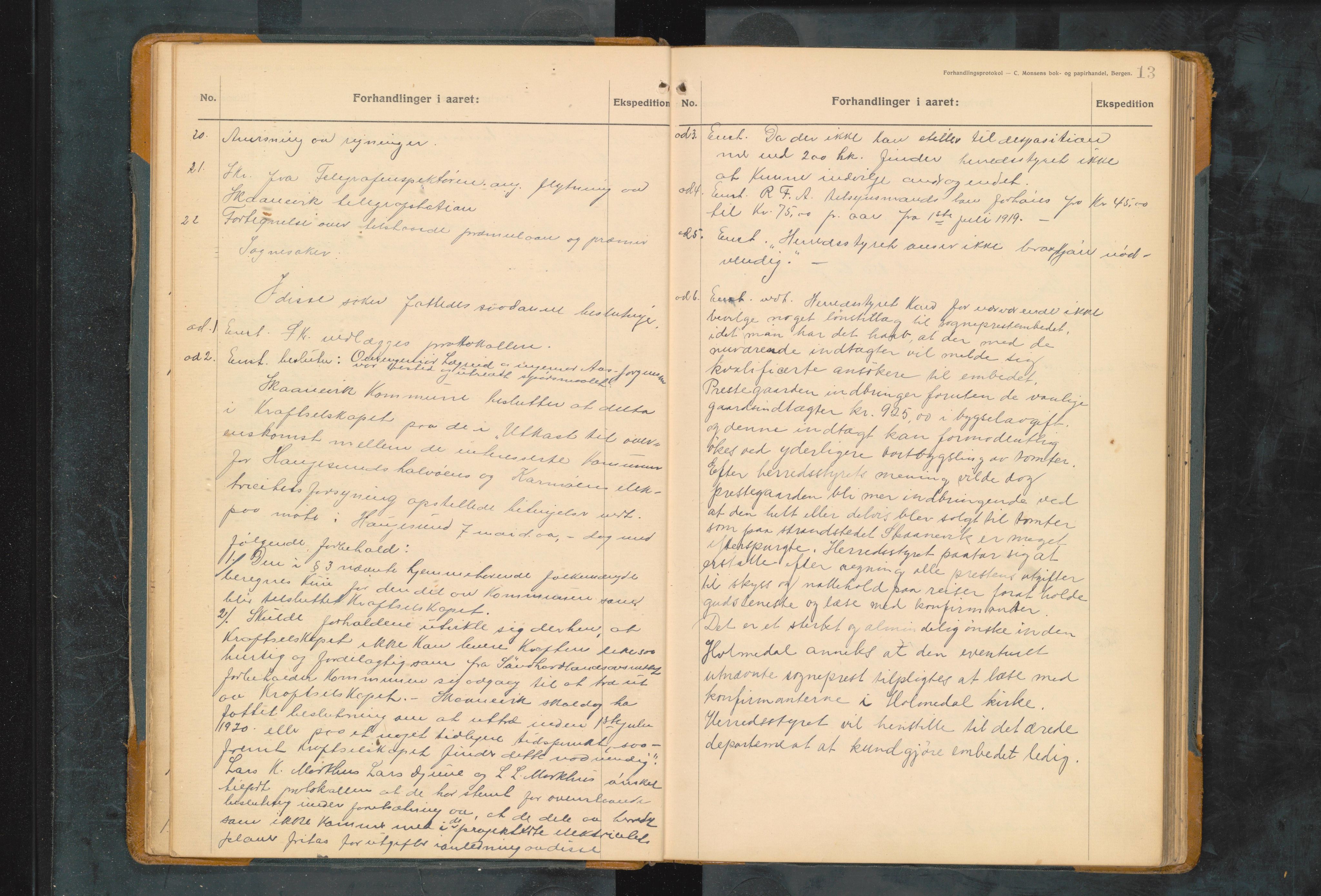 Skånevik kommune. Formannskapet, IKAH/1212-021/A/Aa/L0008: Møtebok for Skånevik formannskap og heradsstyre, 1919-1924, p. 13