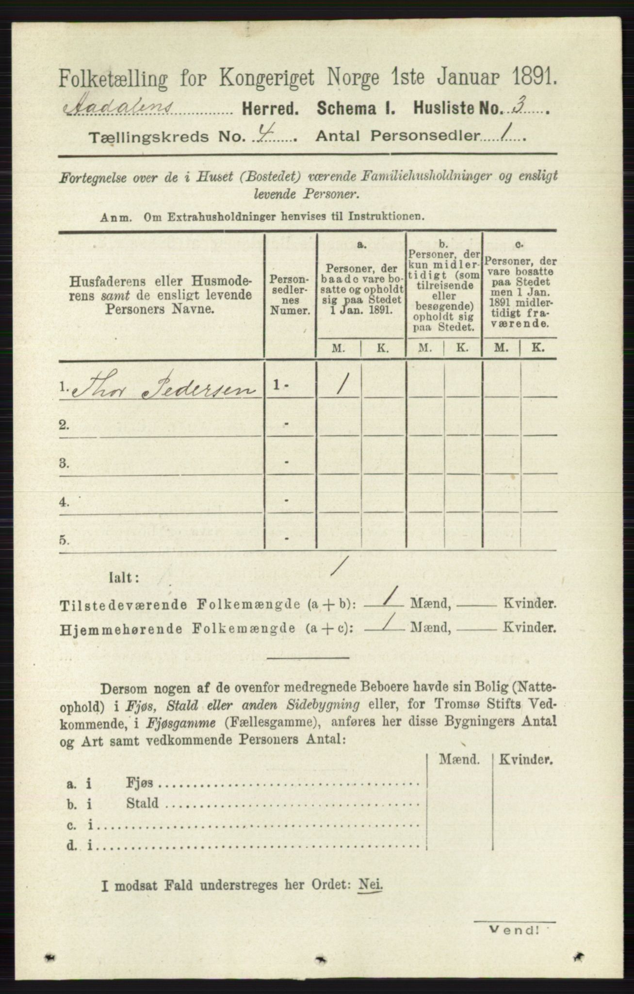 RA, 1891 census for 0614 Ådal, 1891, p. 1453