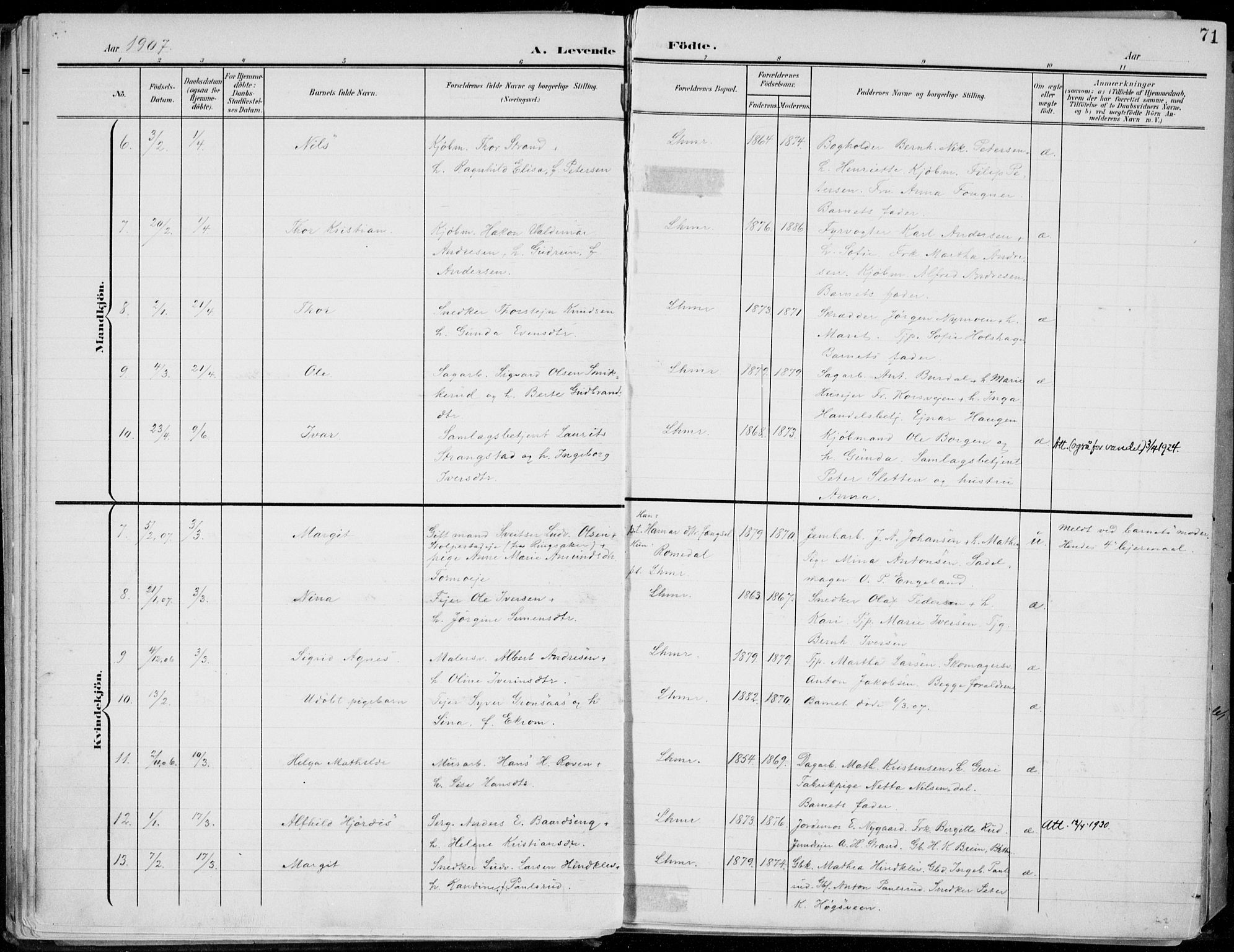 Lillehammer prestekontor, SAH/PREST-088/H/Ha/Haa/L0001: Parish register (official) no. 1, 1901-1916, p. 71