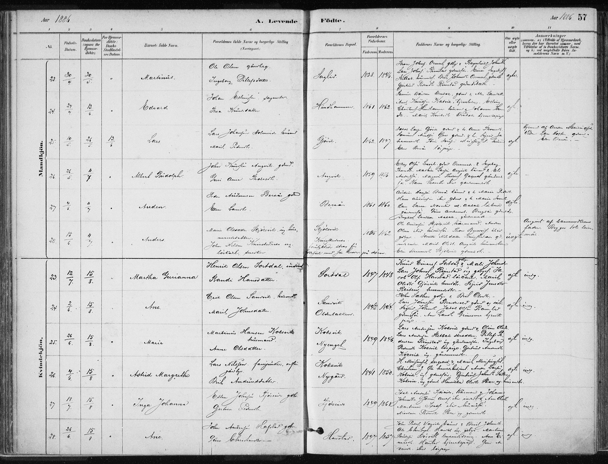 Ministerialprotokoller, klokkerbøker og fødselsregistre - Møre og Romsdal, SAT/A-1454/586/L0987: Parish register (official) no. 586A13, 1879-1892, p. 57