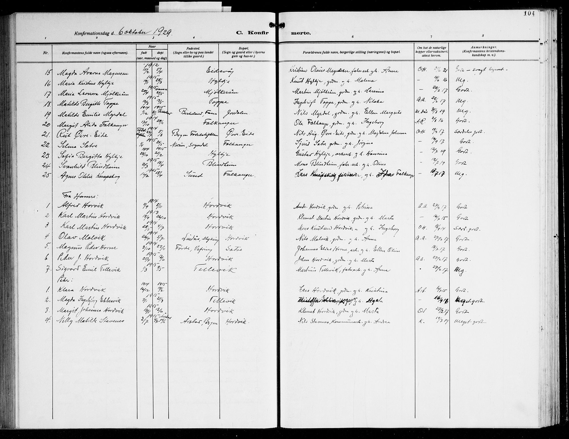 Åsane sokneprestembete, AV/SAB-A-79401/H/Hab: Parish register (copy) no. A 5, 1928-1943, p. 104