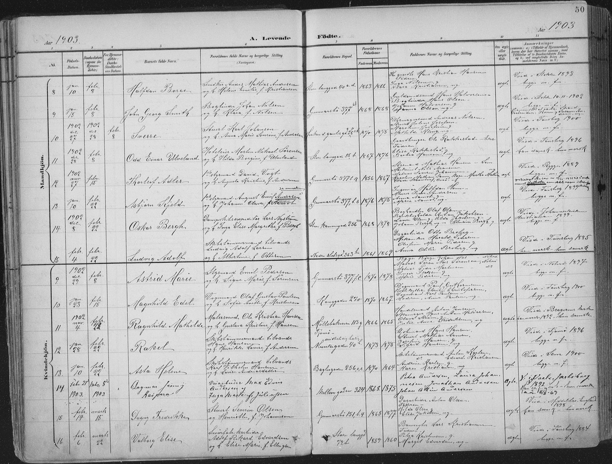 Tønsberg kirkebøker, SAKO/A-330/F/Fa/L0014: Parish register (official) no. I 14, 1900-1913, p. 50