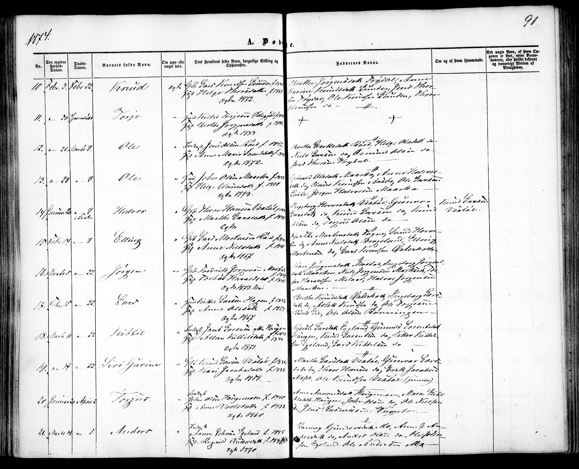 Gjerstad sokneprestkontor, SAK/1111-0014/F/Fa/Faa/L0007: Parish register (official) no. A 7, 1858-1875, p. 91