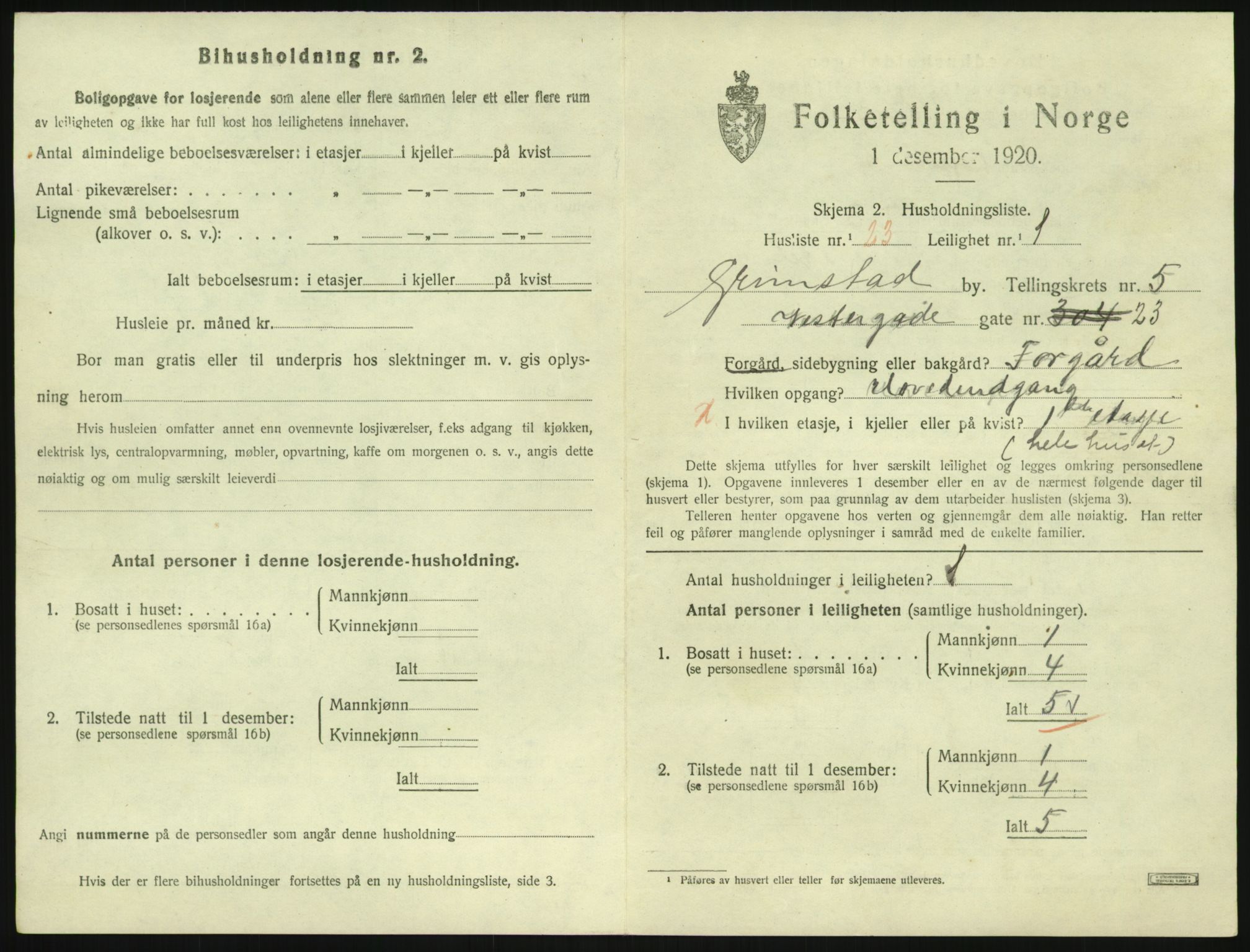 SAK, 1920 census for Grimstad, 1920, p. 2145