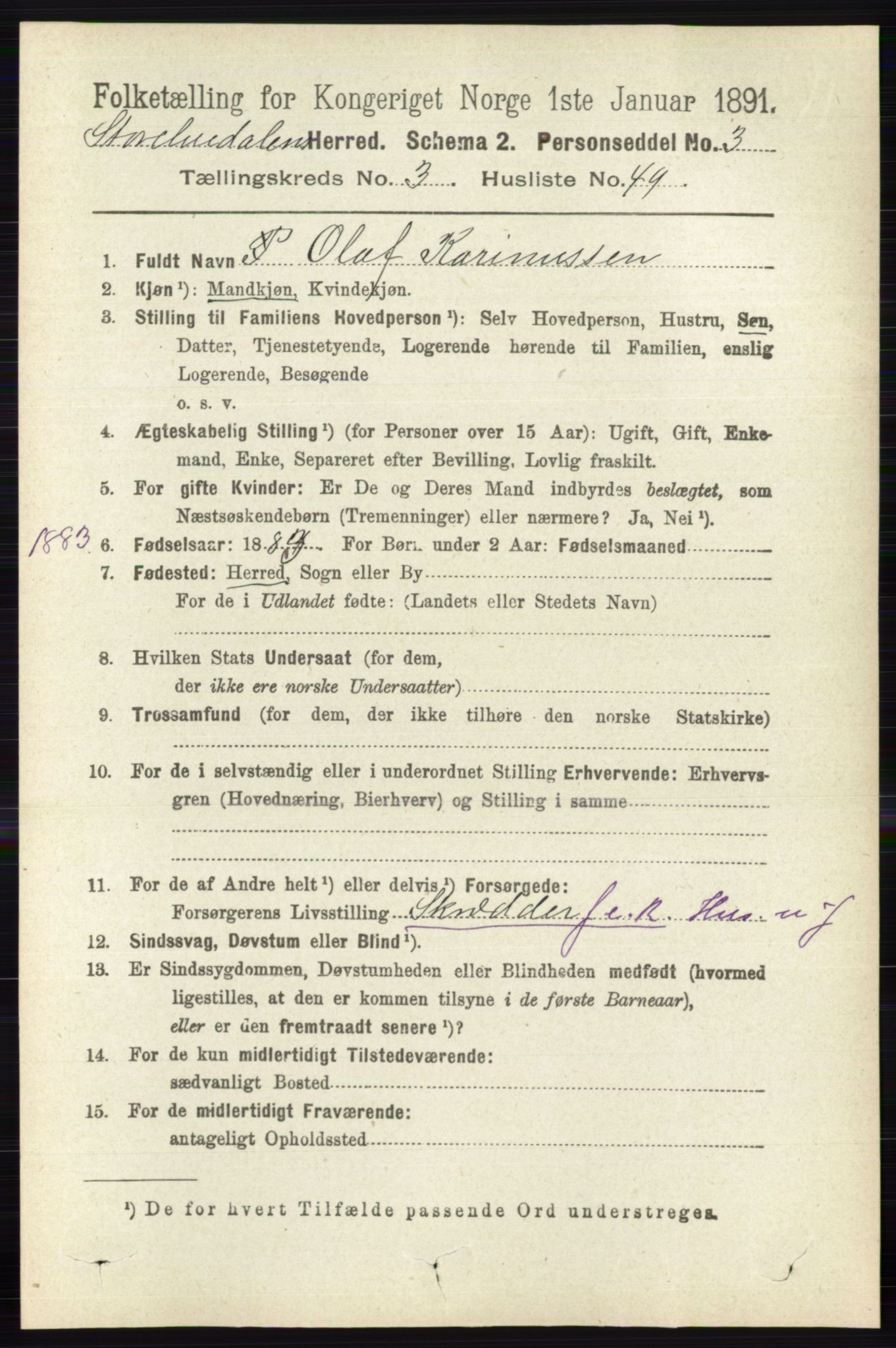 RA, 1891 census for 0430 Stor-Elvdal, 1891, p. 1181