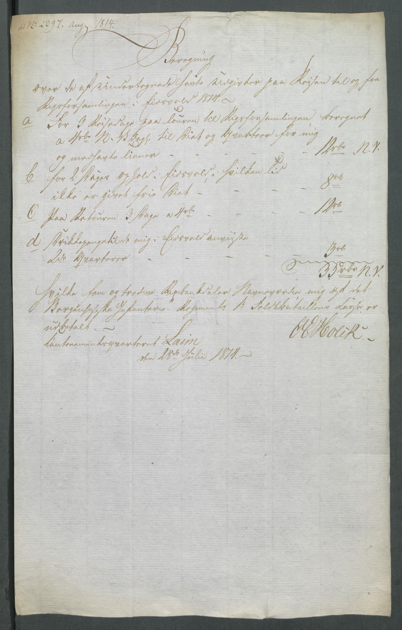 5. departement for finans-, handels- og tollfaget, RA/S-3893/C/Cb/L0014: Regninger fra Riksforsamlingens deputerede, 1814, p. 107