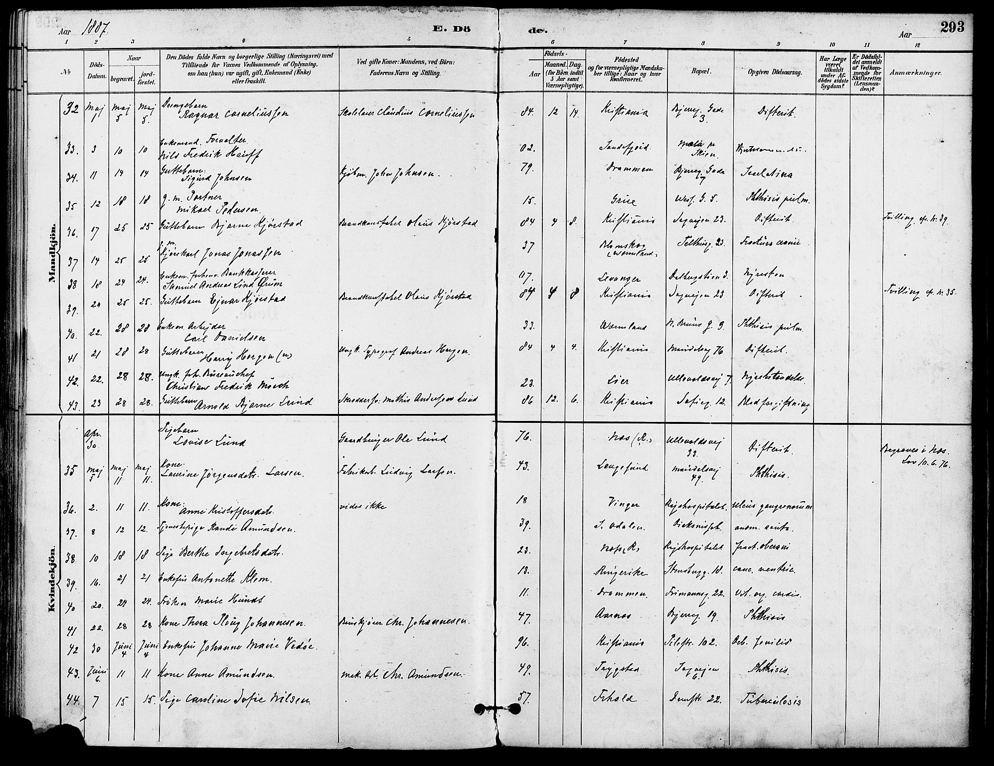 Gamle Aker prestekontor Kirkebøker, SAO/A-10617a/F/L0008: Parish register (official) no. 8, 1887-1896, p. 293