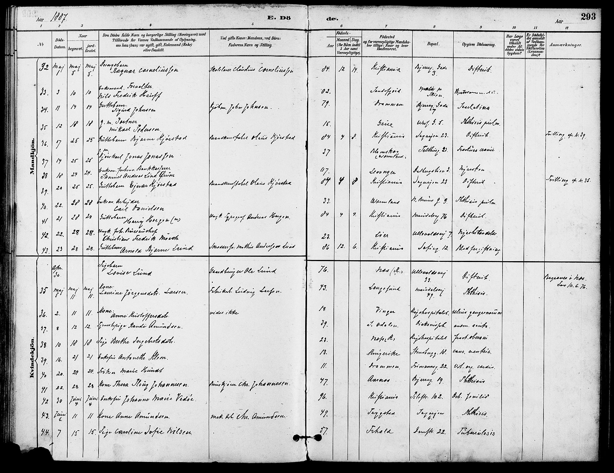 Gamle Aker prestekontor Kirkebøker, AV/SAO-A-10617a/F/L0008: Parish register (official) no. 8, 1887-1896, p. 293