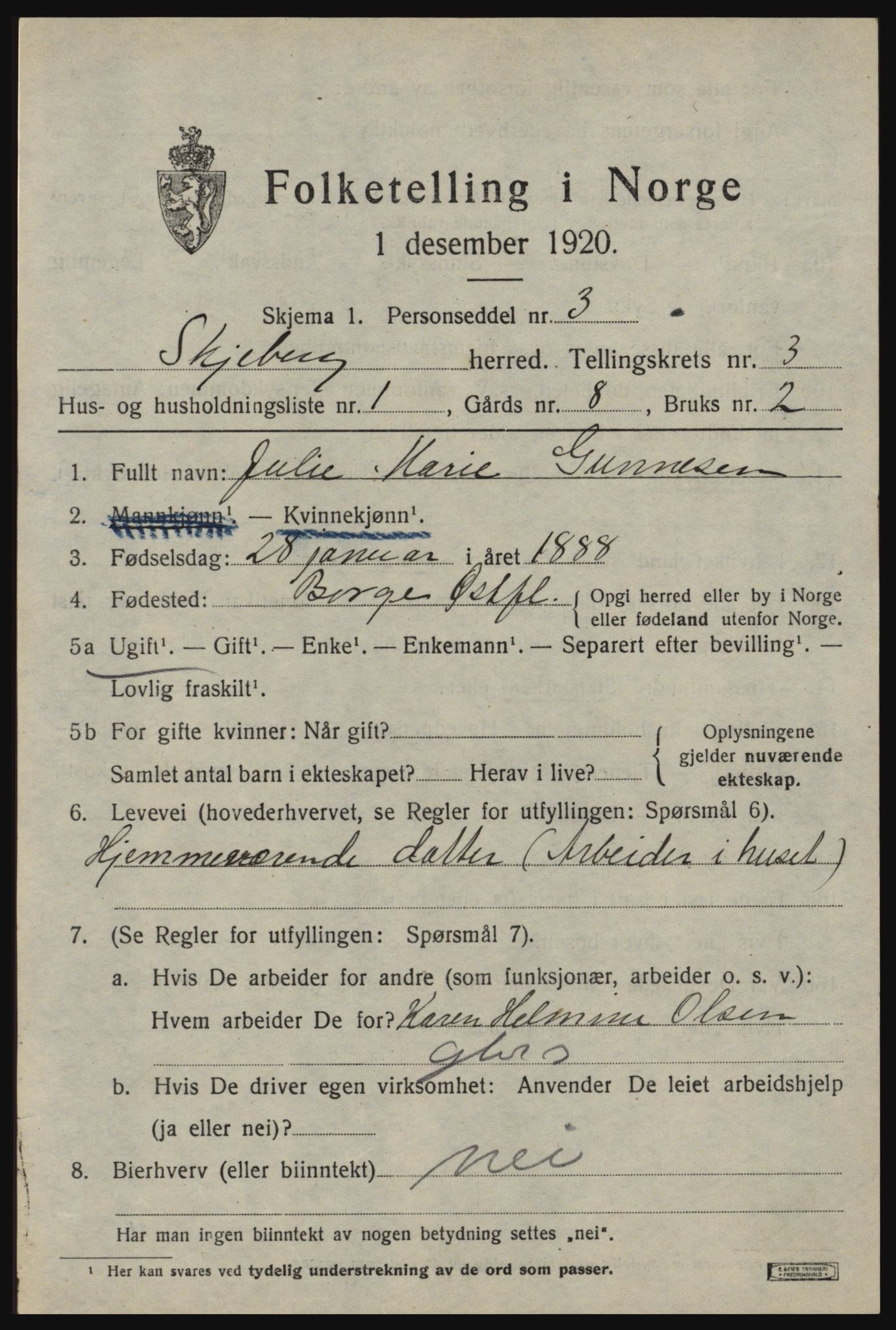 SAO, 1920 census for Skjeberg, 1920, p. 4355