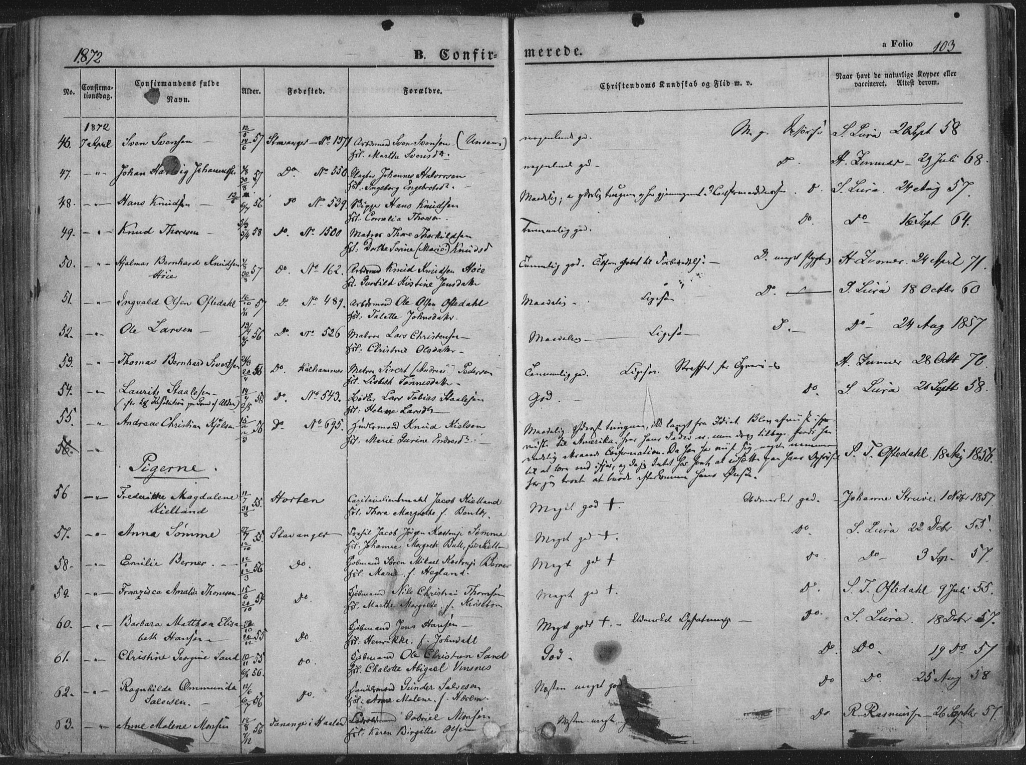 Domkirken sokneprestkontor, SAST/A-101812/001/30/30BA/L0018: Parish register (official) no. A 17, 1857-1877, p. 103