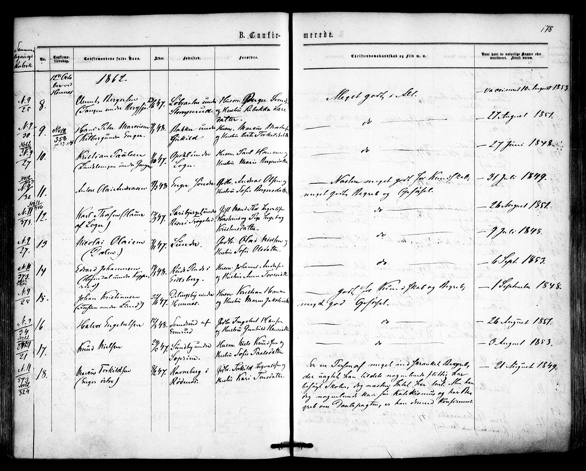 Høland prestekontor Kirkebøker, AV/SAO-A-10346a/F/Fa/L0011: Parish register (official) no. I 11, 1862-1869, p. 178