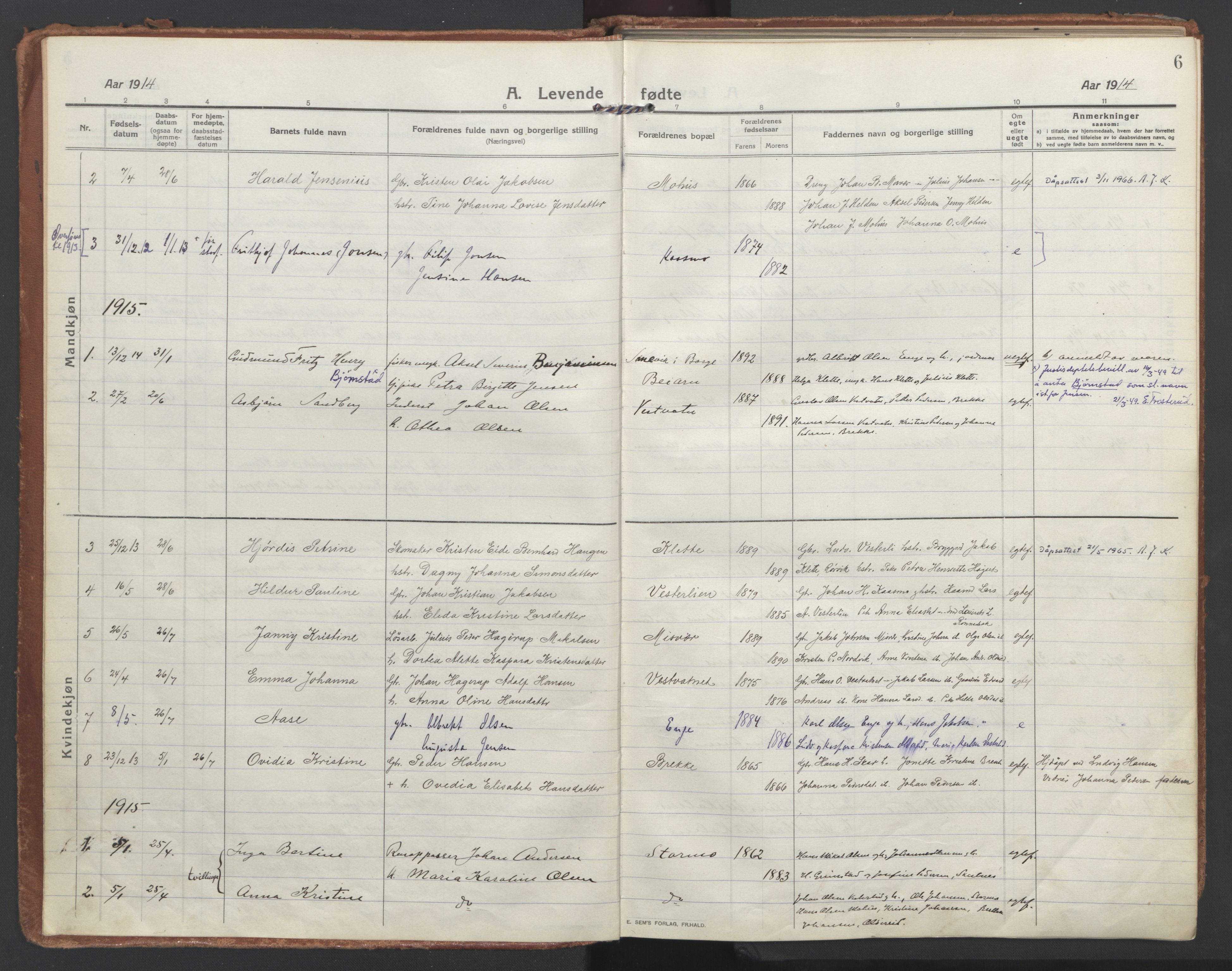 Ministerialprotokoller, klokkerbøker og fødselsregistre - Nordland, SAT/A-1459/852/L0748: Parish register (official) no. 852A18, 1913-1932, p. 6