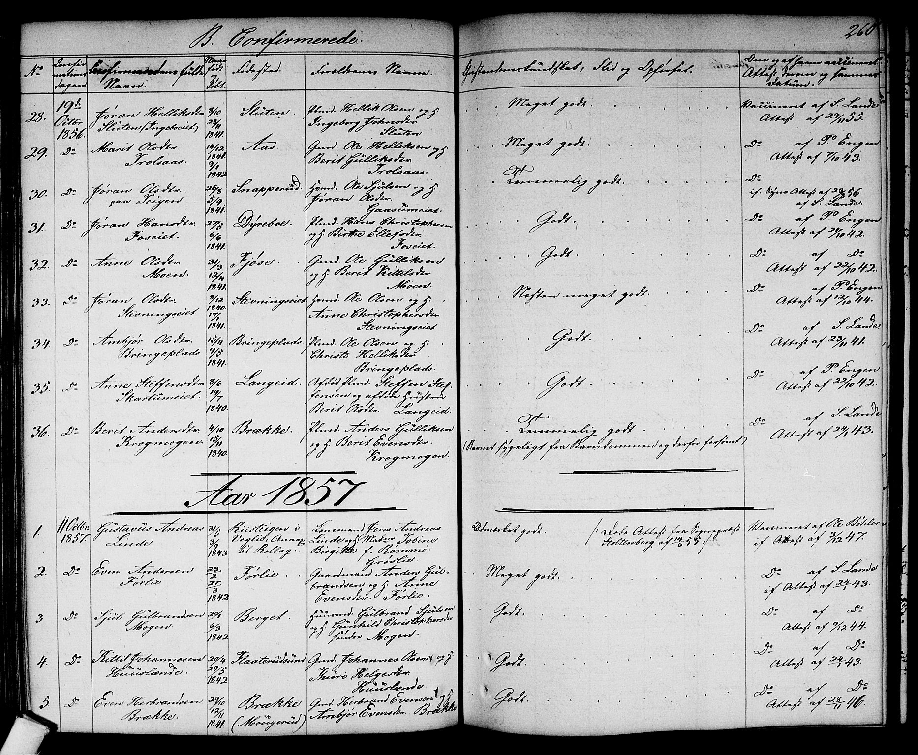 Flesberg kirkebøker, SAKO/A-18/G/Ga/L0002: Parish register (copy) no. I 2, 1834-1860, p. 260