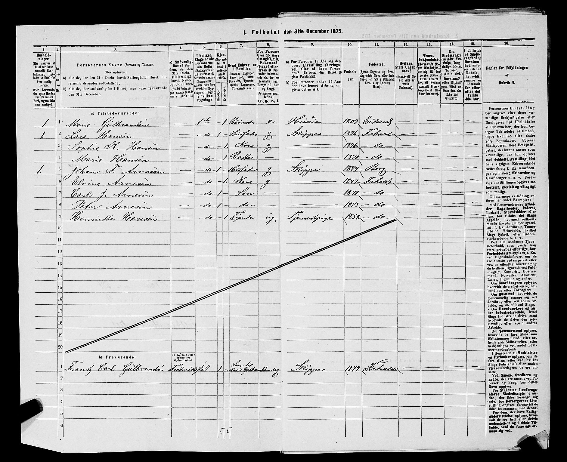 RA, 1875 census for 0101P Fredrikshald, 1875, p. 579