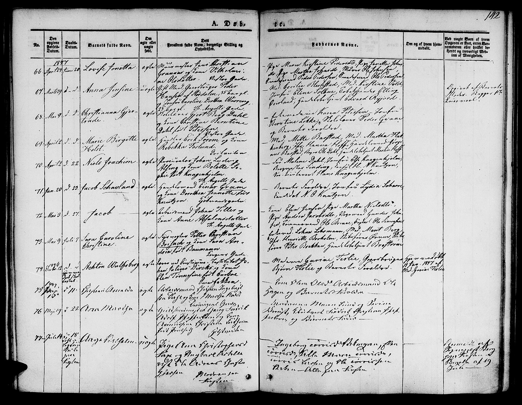 Ministerialprotokoller, klokkerbøker og fødselsregistre - Sør-Trøndelag, SAT/A-1456/601/L0048: Parish register (official) no. 601A16, 1840-1847, p. 142
