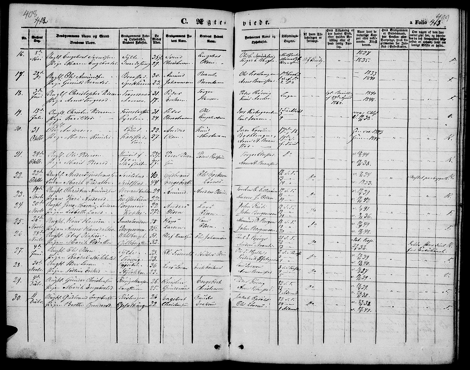 Ringebu prestekontor, SAH/PREST-082/H/Ha/Hab/L0003: Parish register (copy) no. 3, 1854-1866, p. 408-409