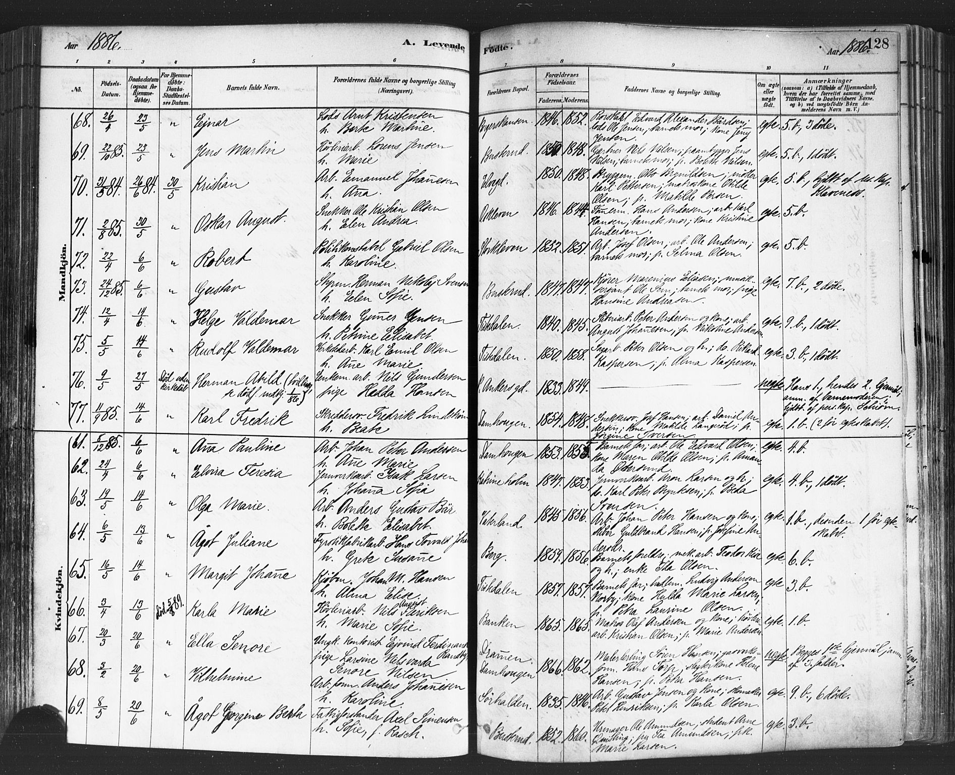 Halden prestekontor Kirkebøker, AV/SAO-A-10909/F/Fa/L0011: Parish register (official) no. I 11, 1878-1889, p. 128