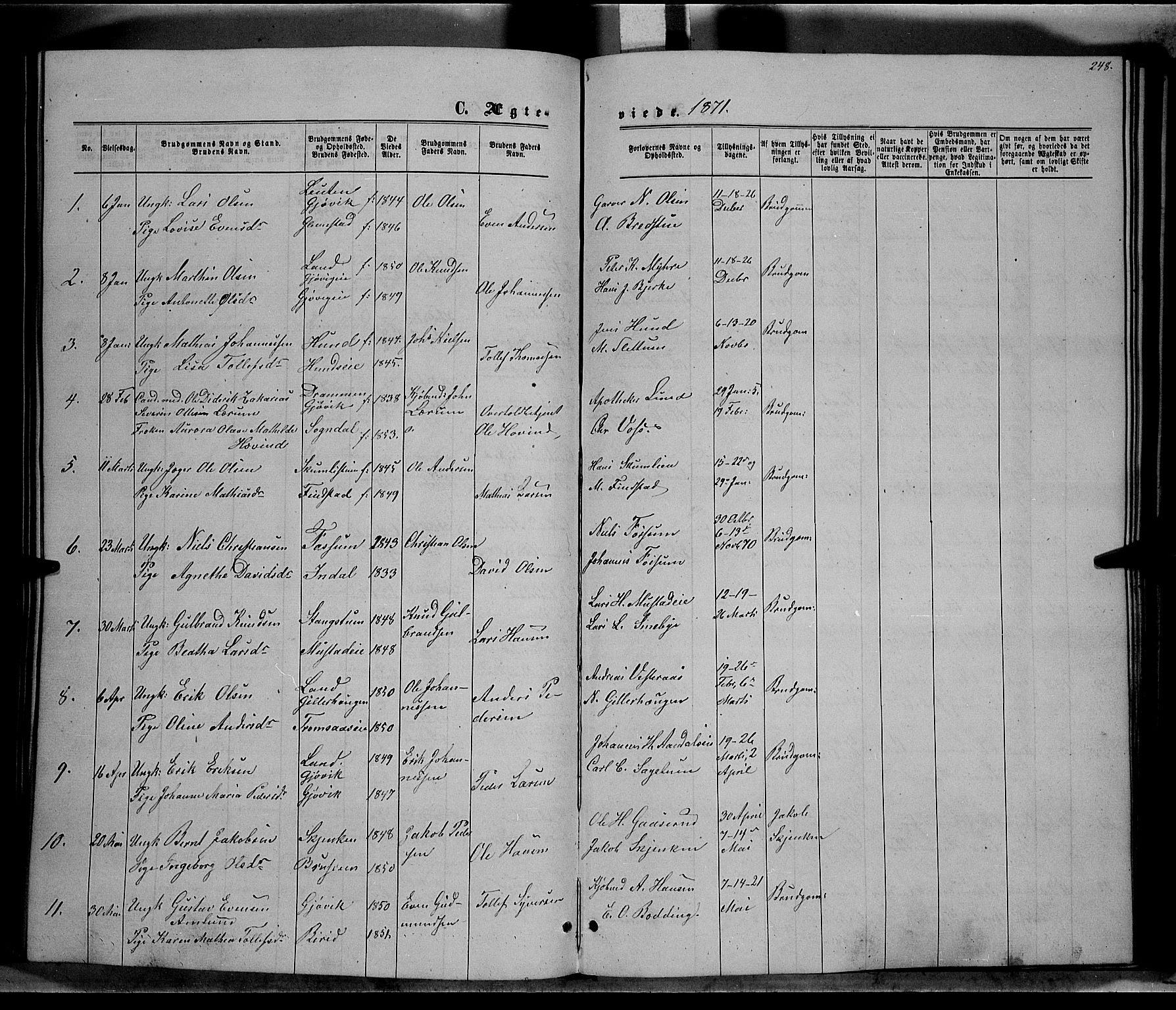 Vardal prestekontor, SAH/PREST-100/H/Ha/Hab/L0006: Parish register (copy) no. 6, 1869-1881, p. 248