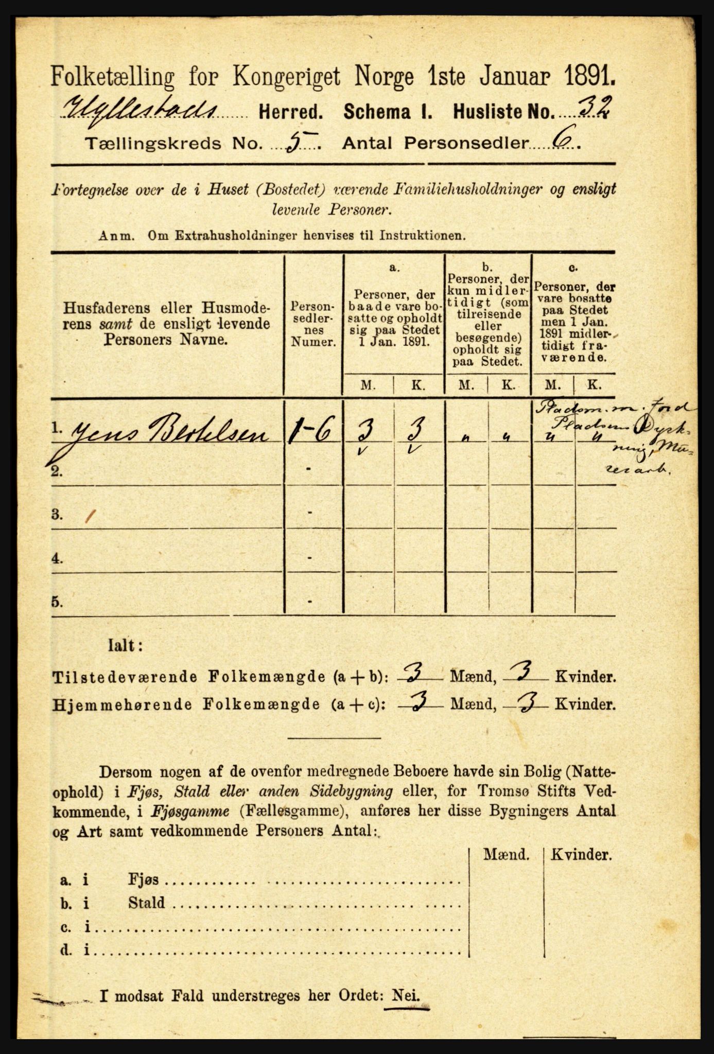 RA, 1891 census for 1413 Hyllestad, 1891, p. 807