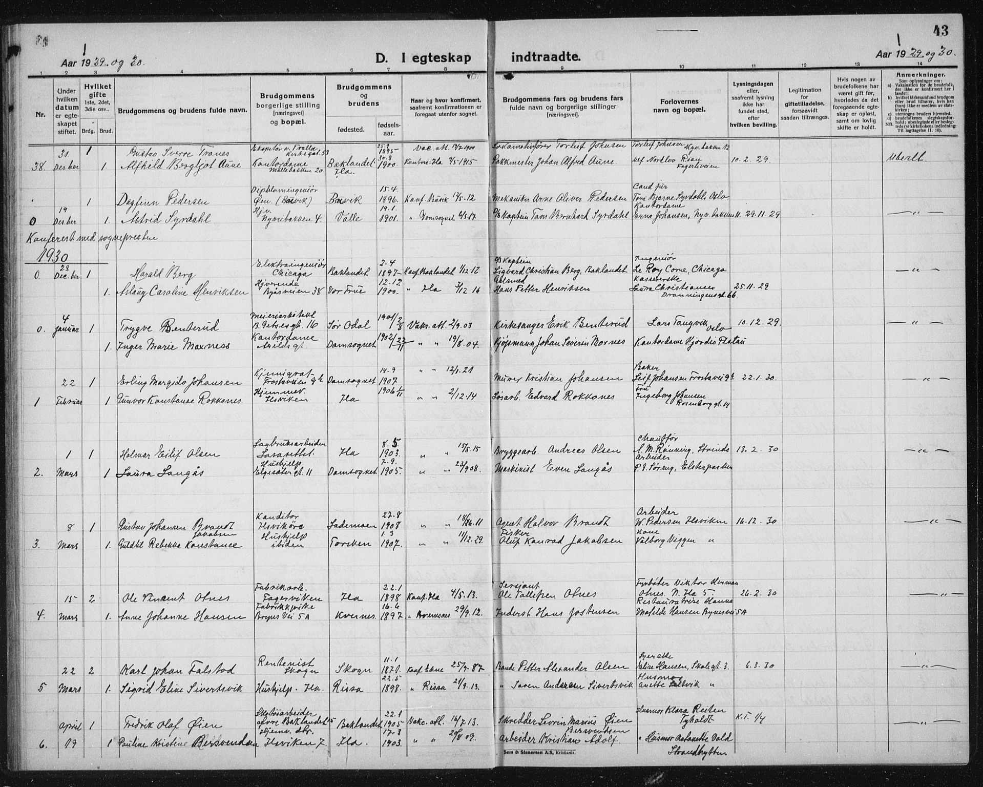 Ministerialprotokoller, klokkerbøker og fødselsregistre - Sør-Trøndelag, SAT/A-1456/603/L0176: Parish register (copy) no. 603C04, 1923-1941, p. 43
