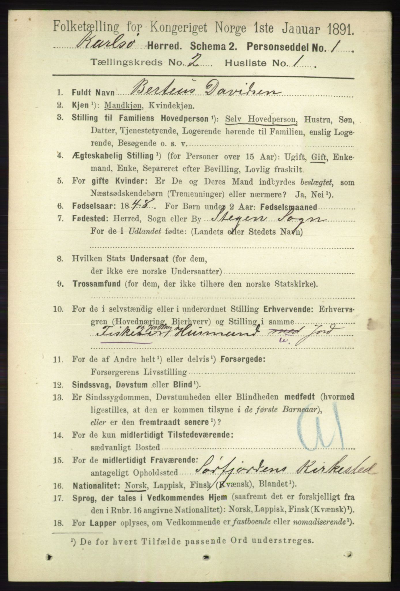 RA, 1891 census for 1936 Karlsøy, 1891, p. 402